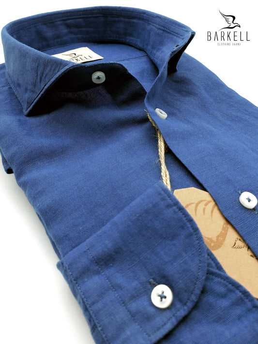 Camicia in Misto Lino Azzurro Collo Francese Cutaway