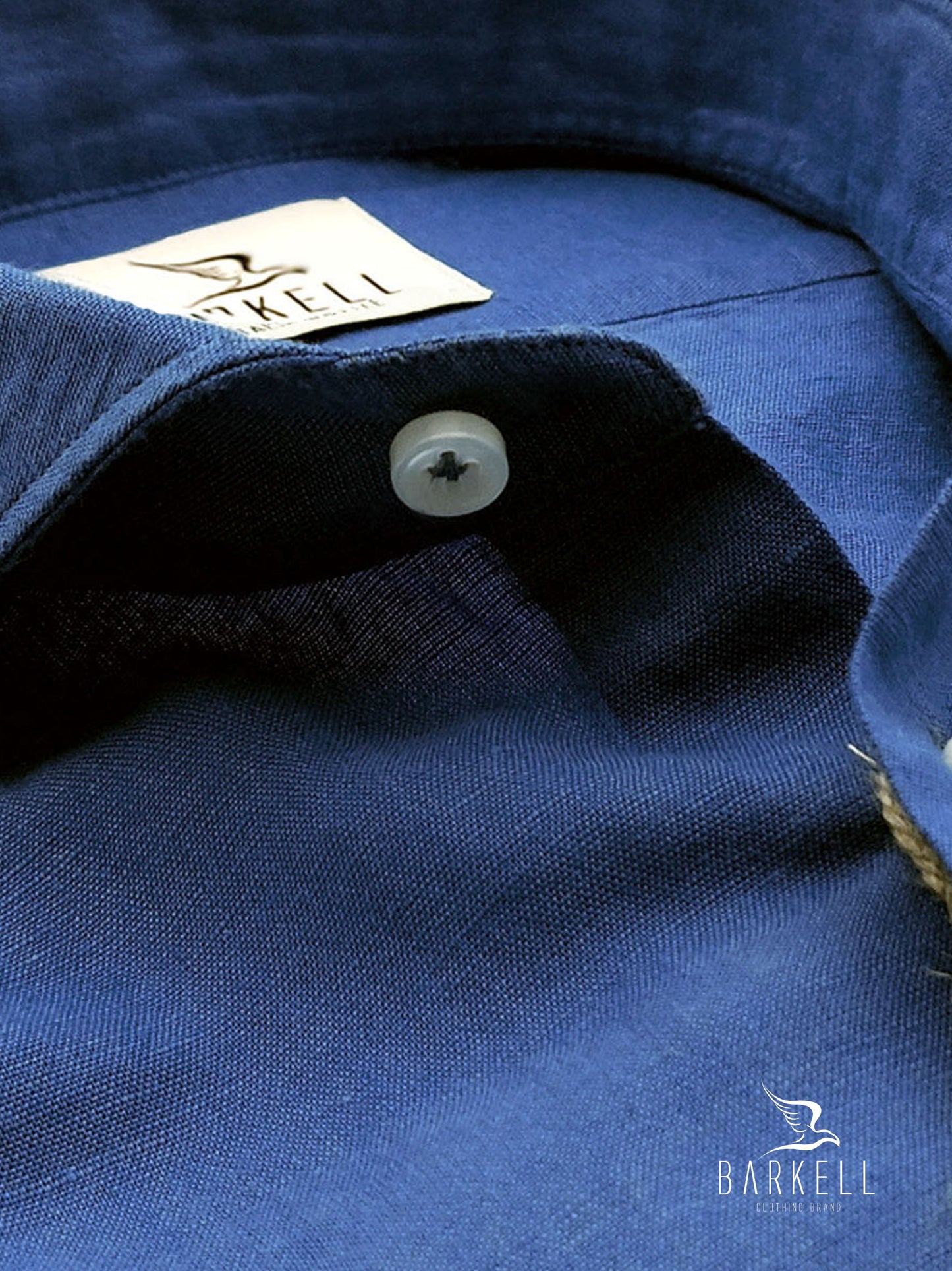 Camicia in Misto Lino Azzurro Collo Francese Cutaway