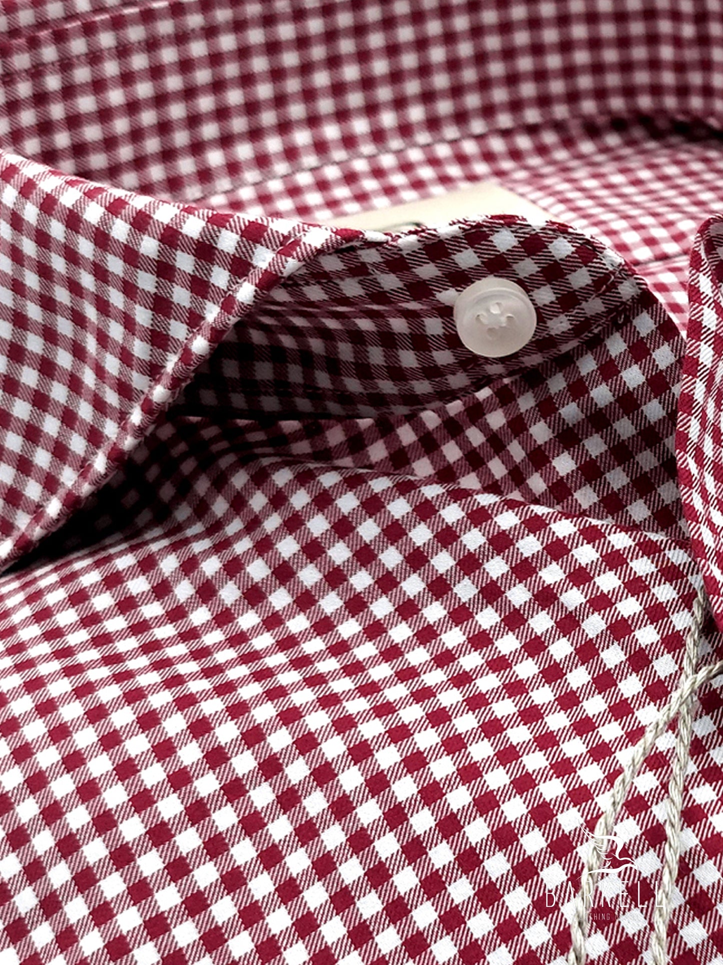 Camicia in Cotone Quadrettino Rosso e Bianco Collo Francese Cutaway