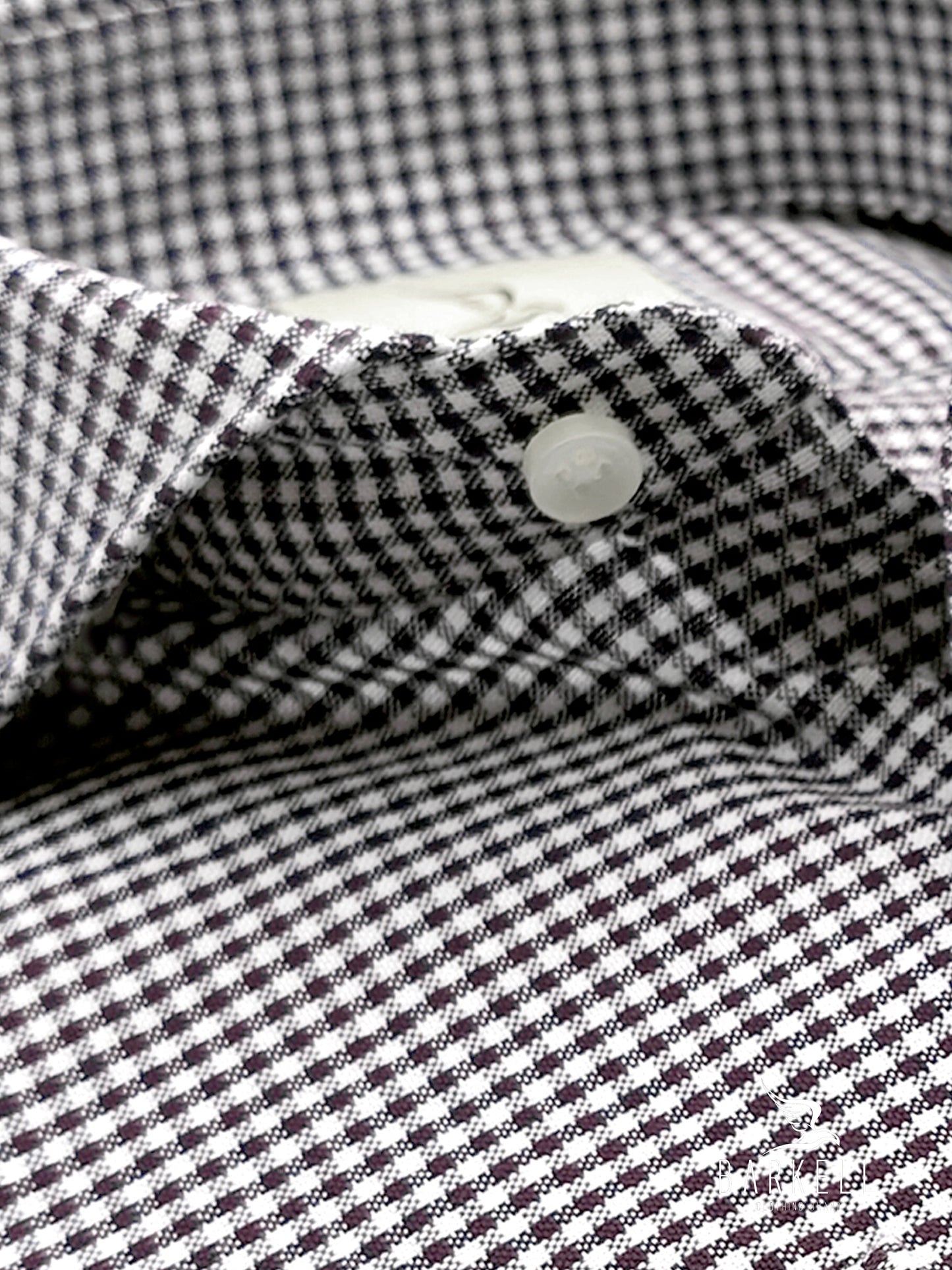 Hazelnut and light blue checked cotton shirt with cutaway spread collar