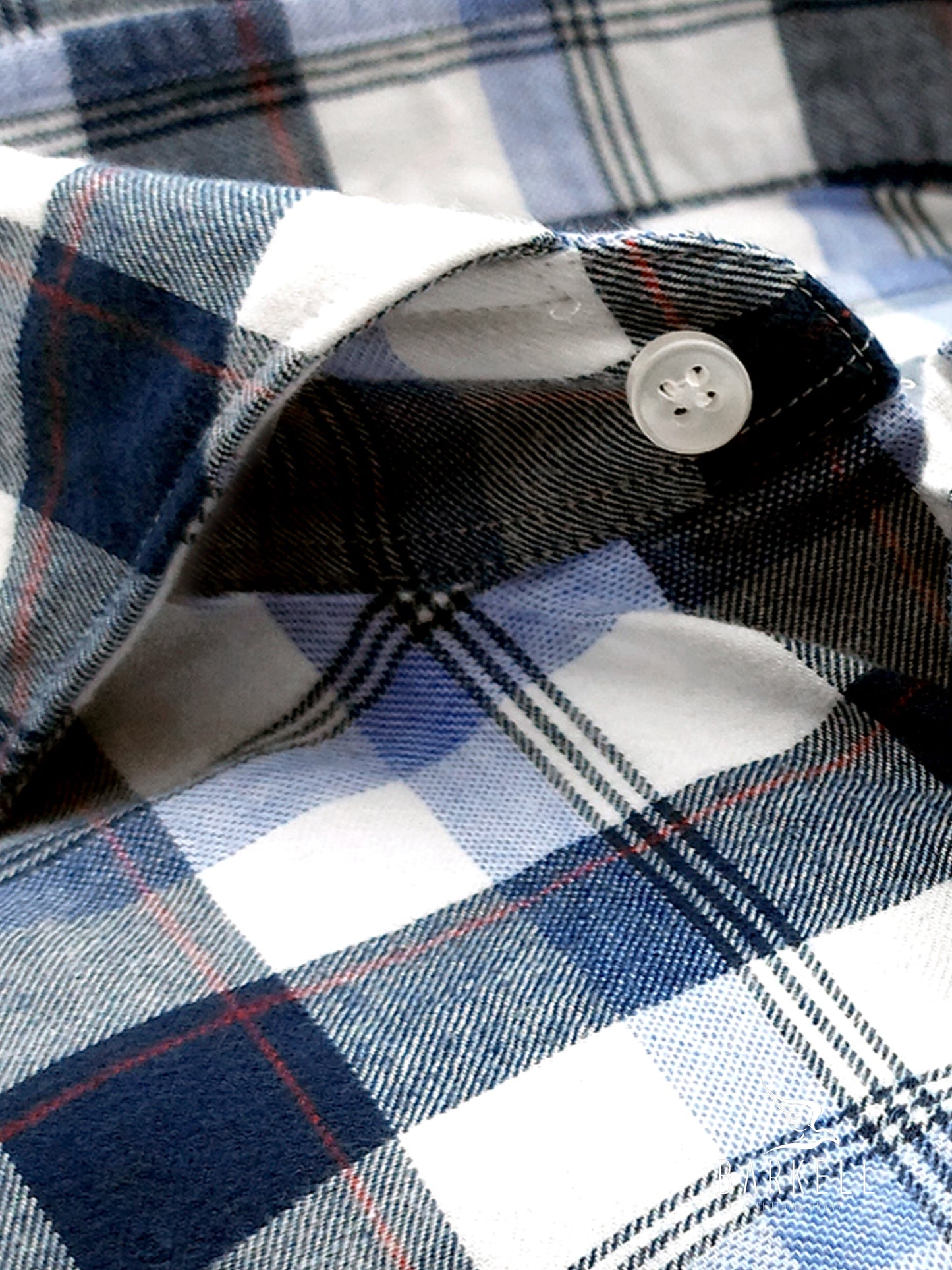 Camicia in Cotone Flanellato Quadro Blu e Avio Fondo Bianco Collo Francese Cutaway