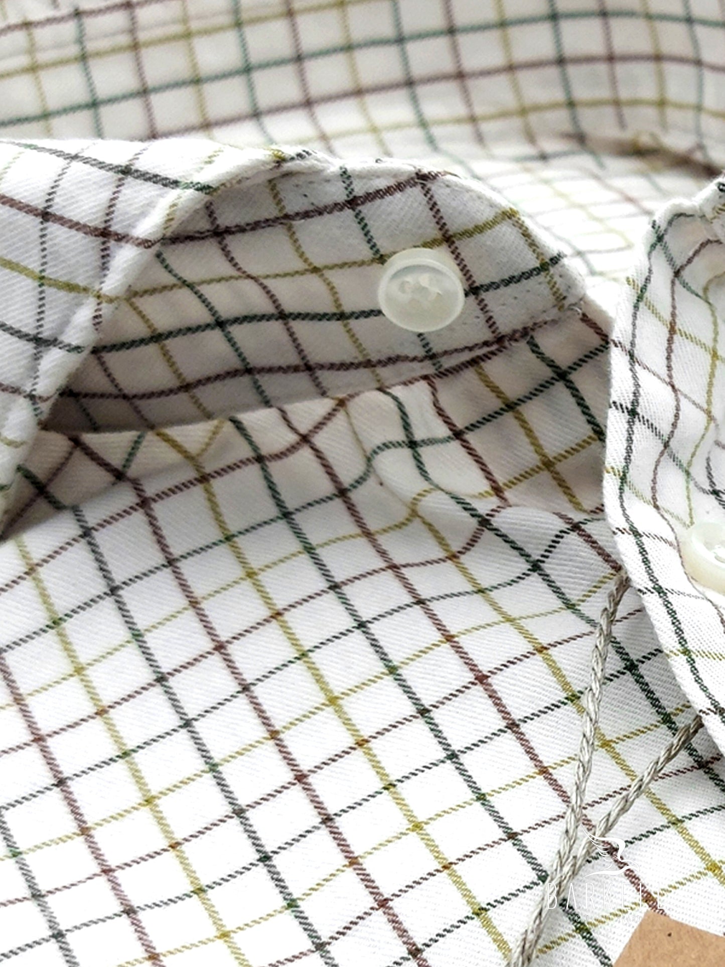 Camicia in Cotone Flanellato Quadro Multicolore Fondo Avorio Collo Francese Cutaway