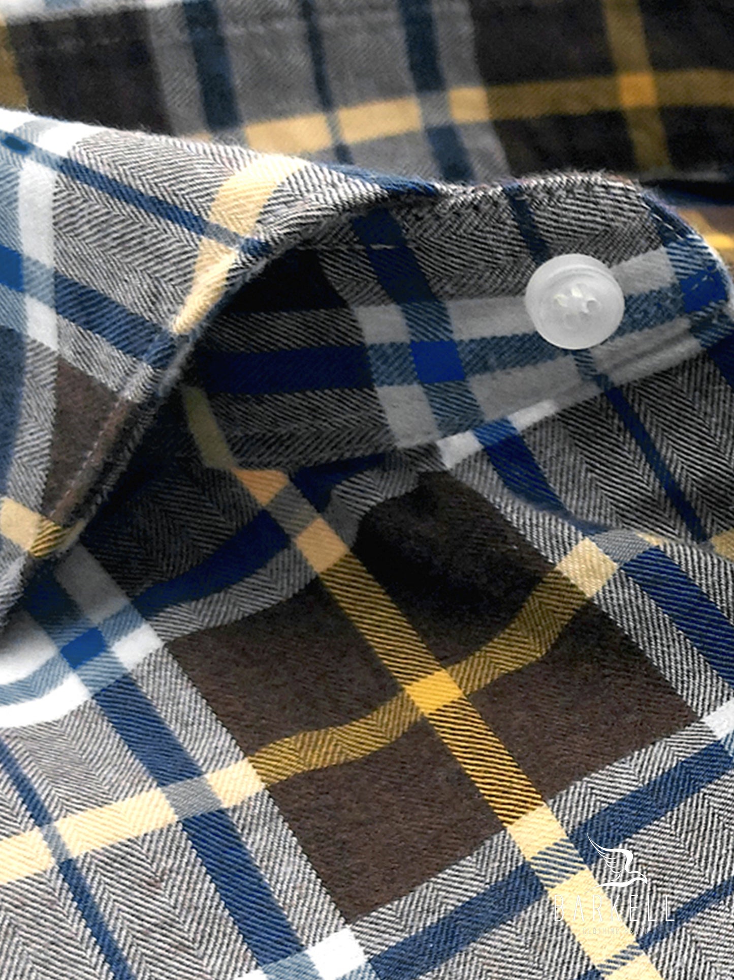 Camicia in Cotone Flanellato Quadro Marrone e Grigio Fondo Bianco Collo Francese Cutaway