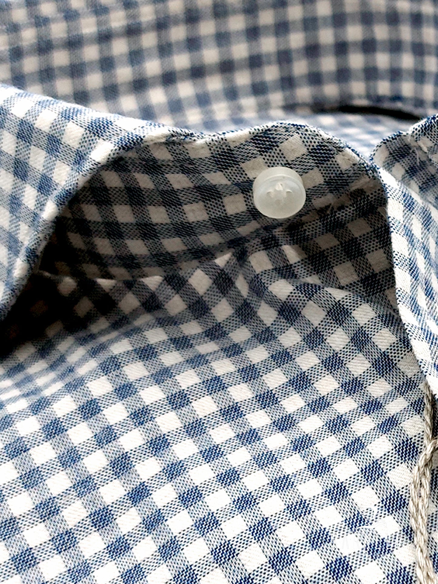 Camicia in Cotone Flanellato Quadretto Blu Avio Fondo Bianco Collo Francese Cutaway