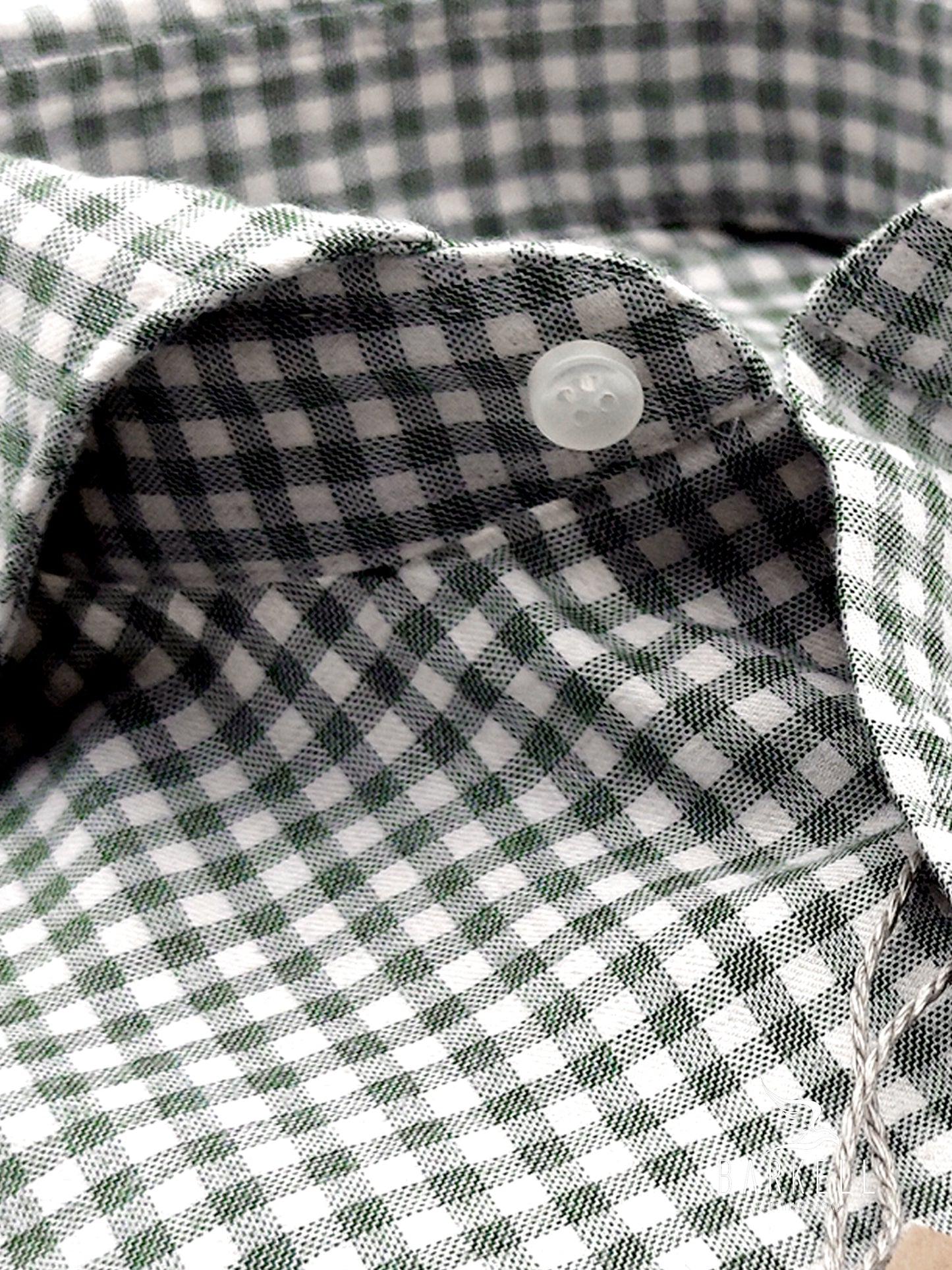 Camicia in Cotone Flanellato Quadretto Verde Fondo Avorio Collo Francese Cutaway