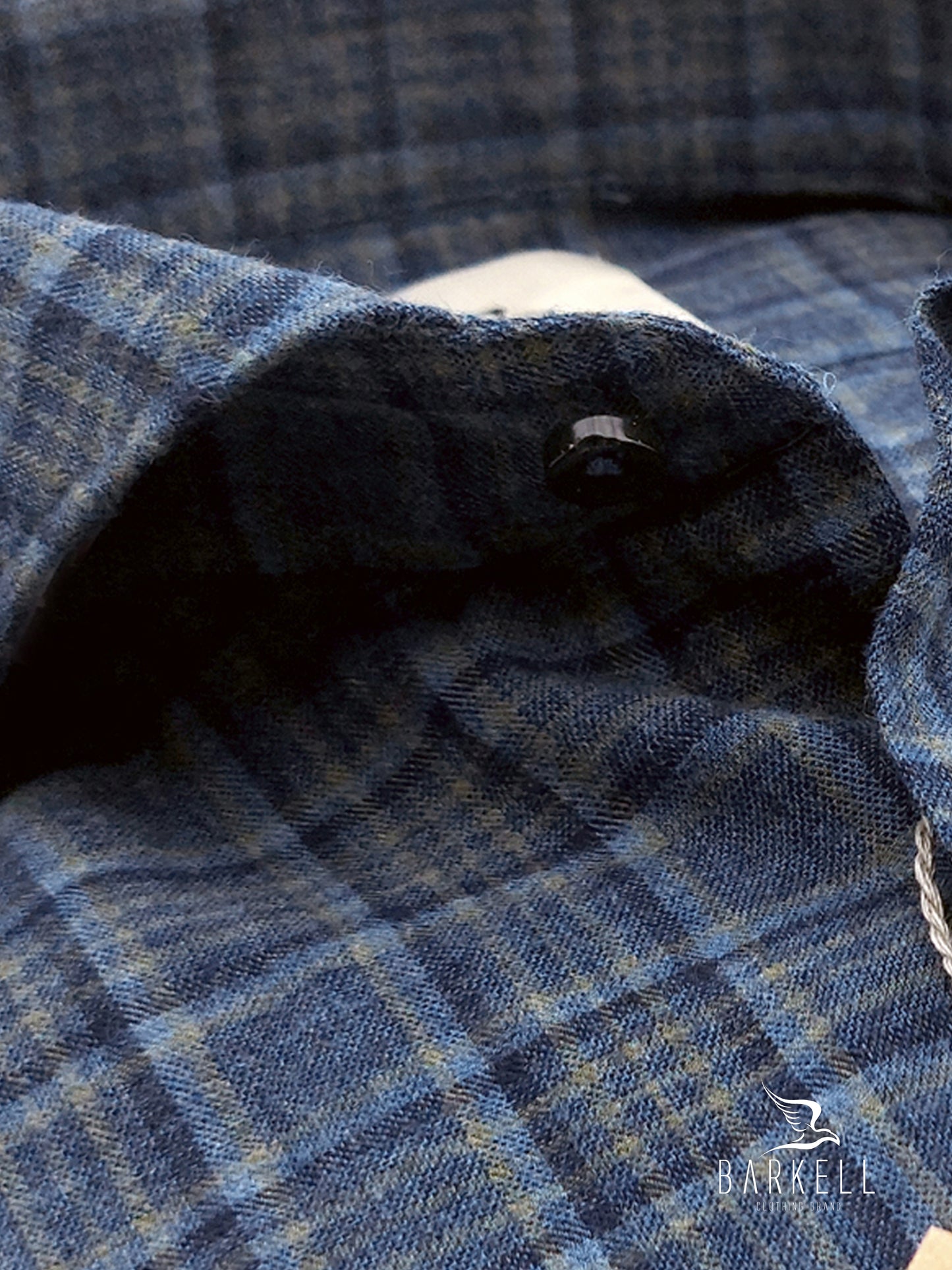 Camicia in Cotone Flanellato Quadro Blu e Fango Fondo Indaco Collo Francese Cutaway