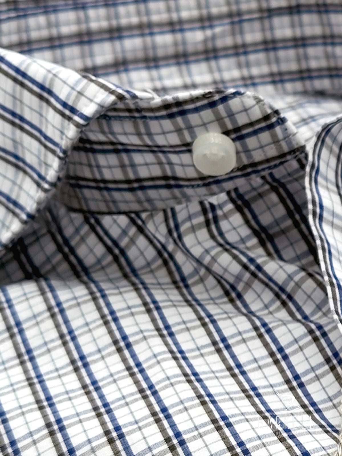 Brown and White Checkered Cotton Shirt with Cutaway Spread Collar
