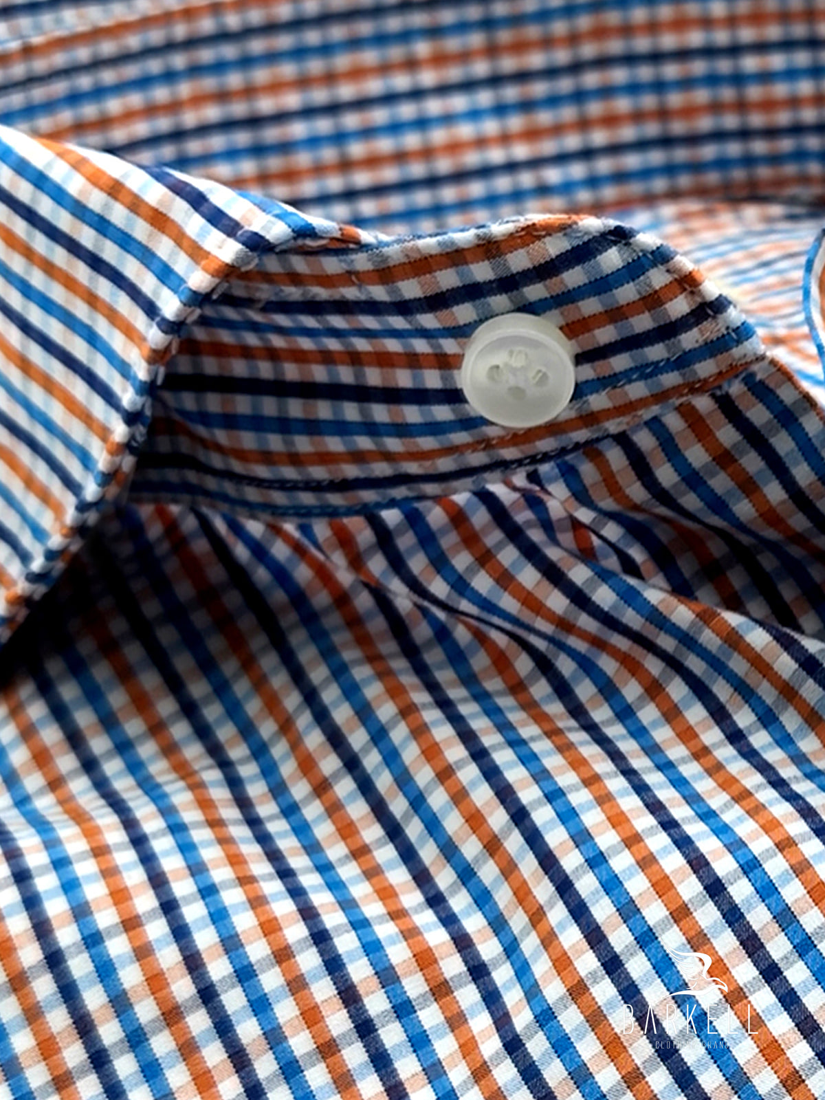 Brown and White Checkered Cotton Shirt with Cutaway Spread Collar
