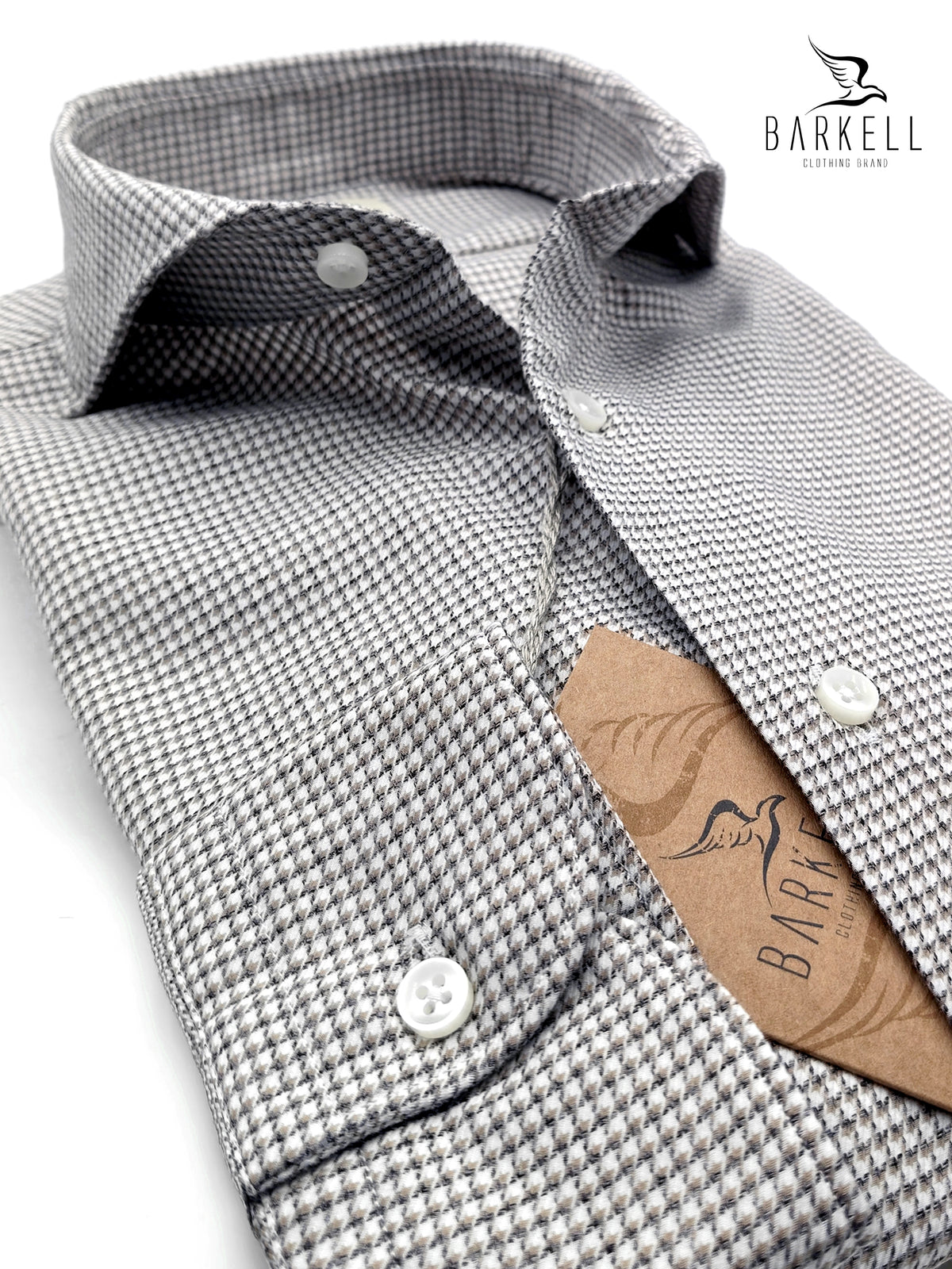 Blue and Sand Checked Flannel Cotton Shirt with Beige Bottom Cutaway Spread Collar