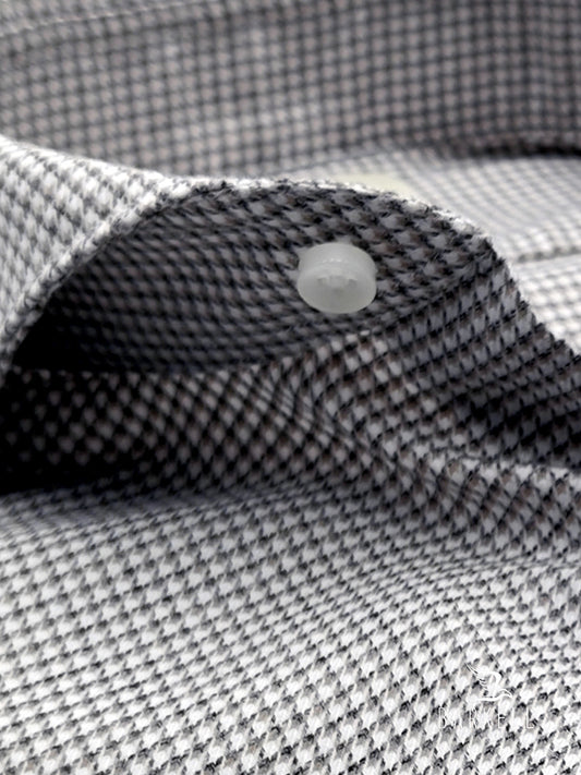 Gray and Sand Houndstooth Flannel Cotton Shirt with White Background Cutaway Spread Collar