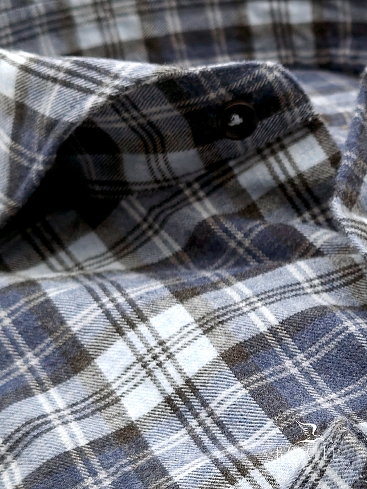 Camicia in Cotone Flanellato Quadro Multicolore Fondo Blu Collo Francese Cutaway