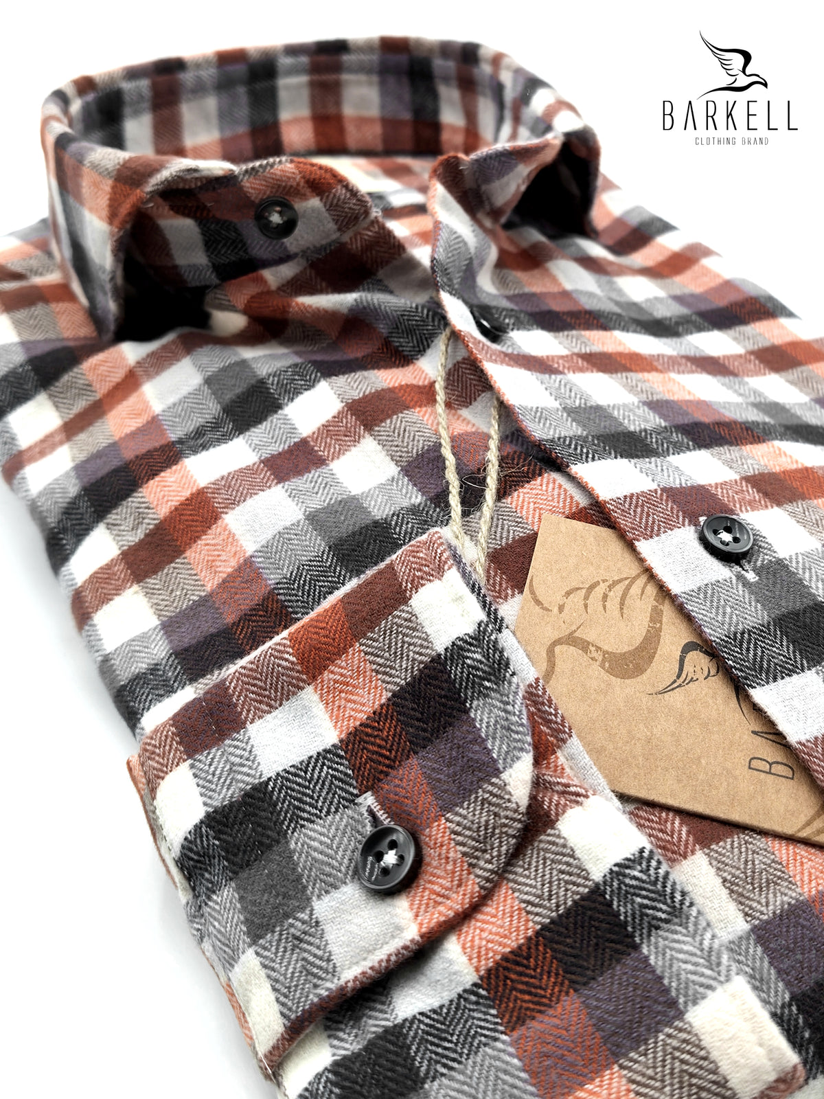 Blue and Sand Checked Flannel Cotton Shirt with Beige Bottom Cutaway Spread Collar
