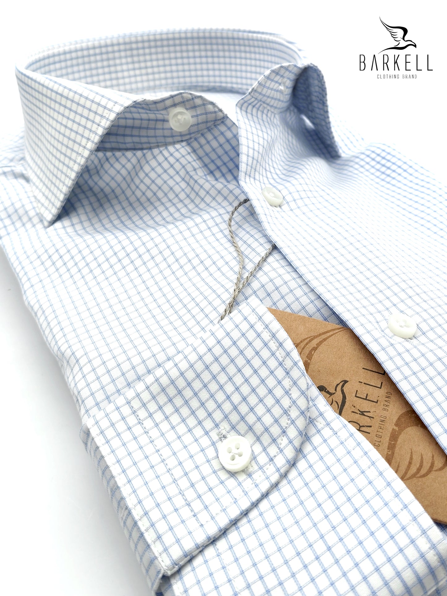 Camisa No-Iron de Algodón Cuadros Azules Fondo Blanco con Cuello Francés