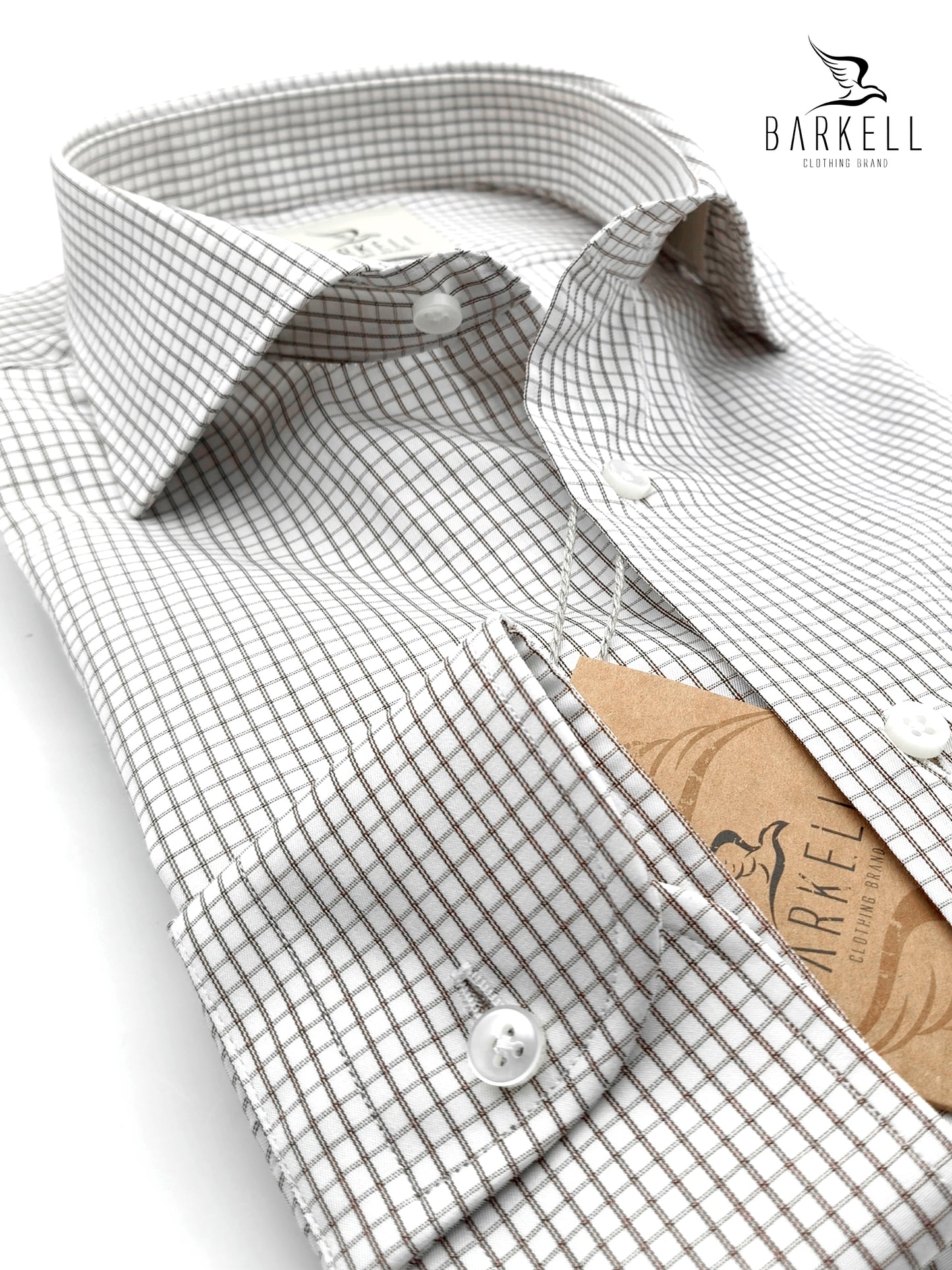 Camisa No-Iron de Algodón Cuadros Azules Fondo Blanco con Cuello Francés