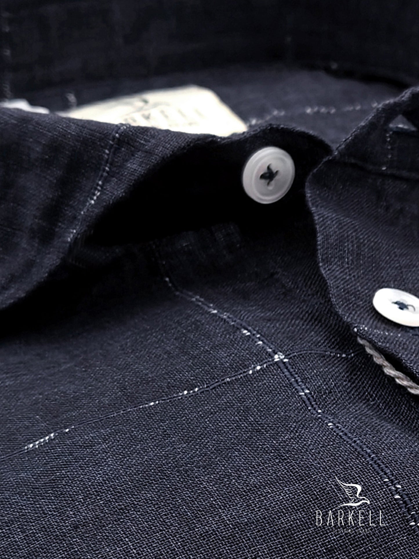 Camicia in Puro Lino Quadro Bianco Fondo Blu Collo Francese Piccolo