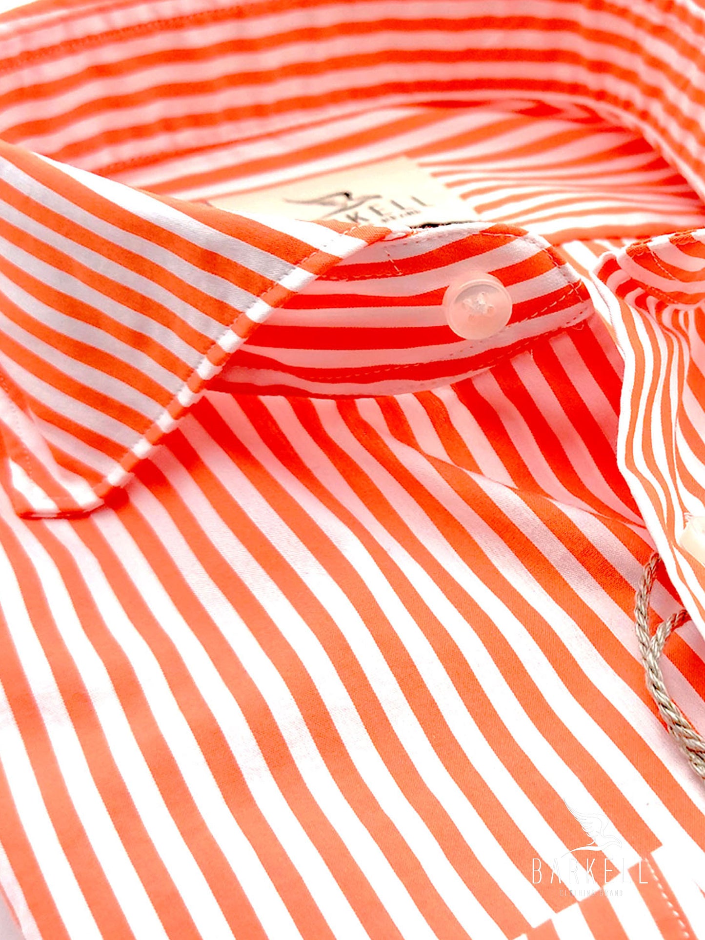 Camicia in Cotone Rigata Arancio e Bianco Collo Francese Cutaway