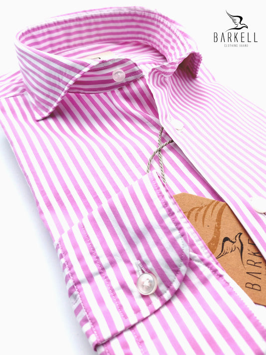 Camicia in Cotone Rigata Rosa e Bianco Collo Francese Cutaway