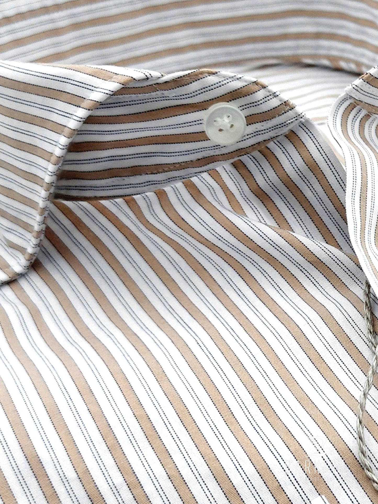 Camicia in Cotone Rigata Sabbia e Bianco Collo Francese Cutaway
