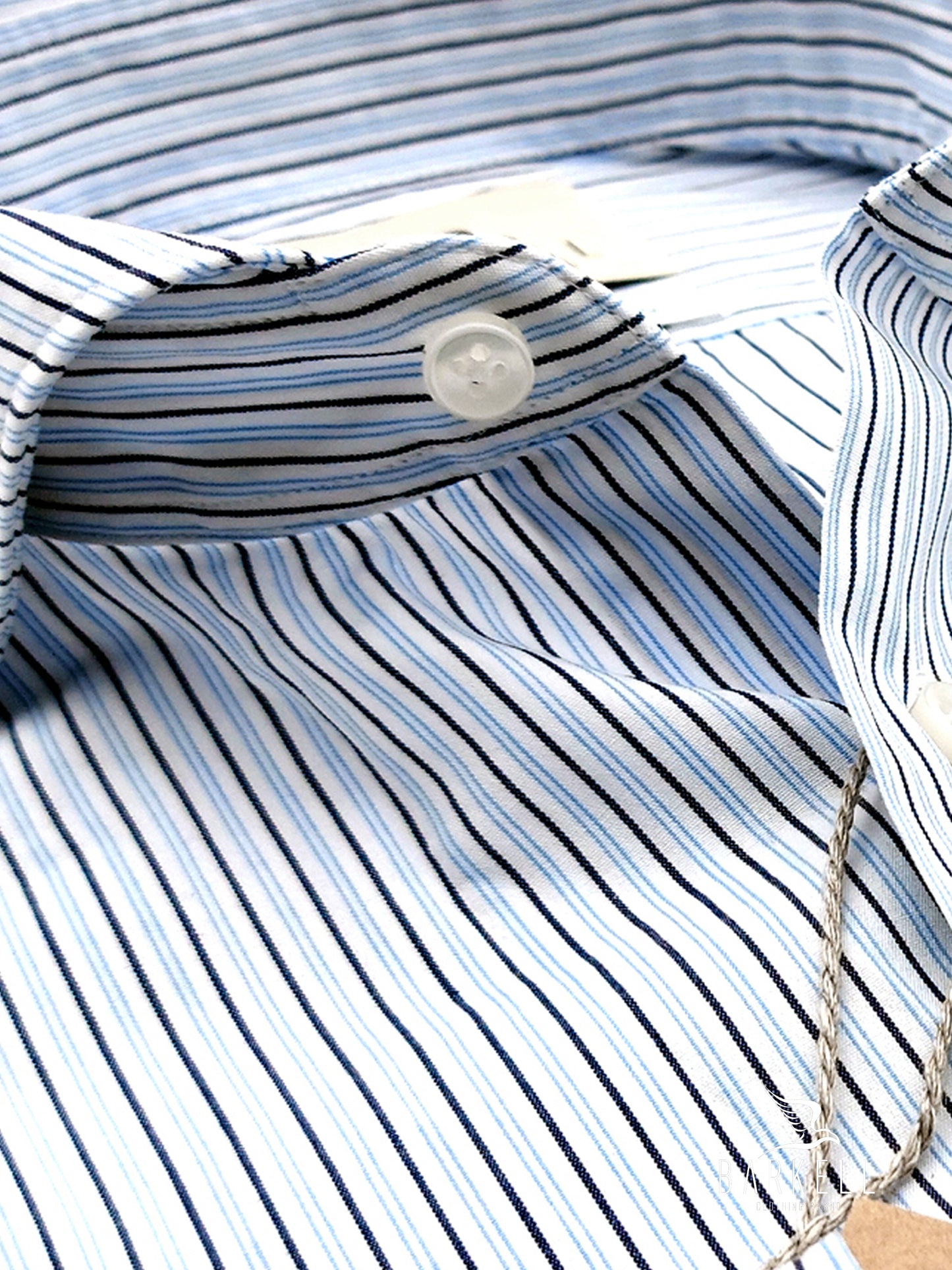 Camicia in Cotone Rigata Blu e Celeste Collo Francese Cutaway