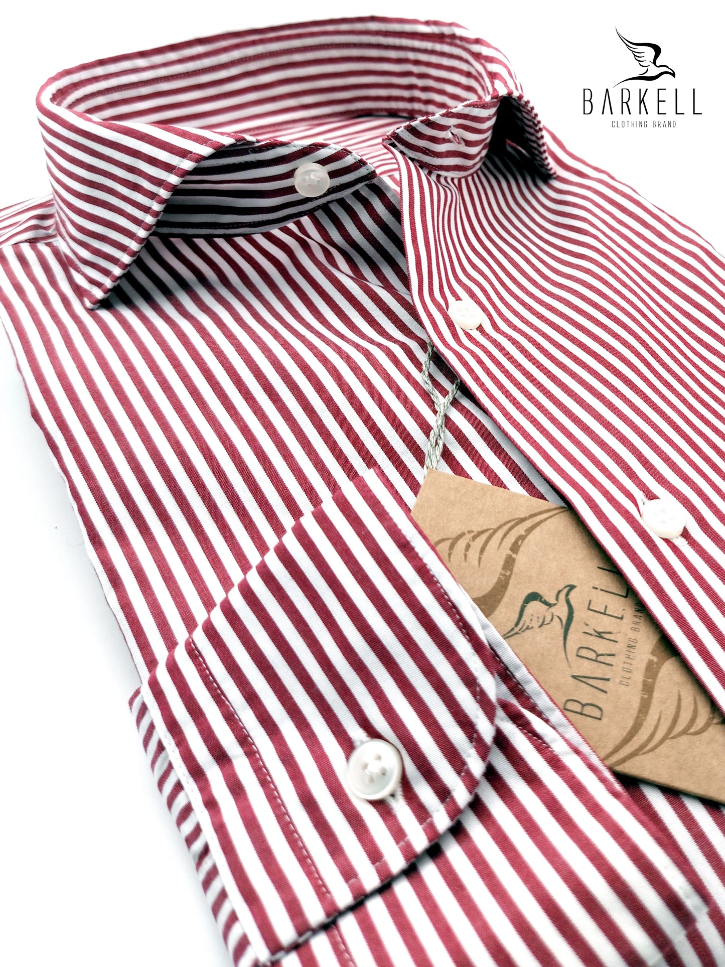 Camicia in Cotone Rigata Rosso e Bianco Collo Francese Cutaway