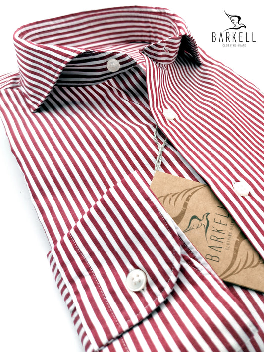 Camicia in Cotone Rigata Rosso e Bianco Collo Francese Cutaway