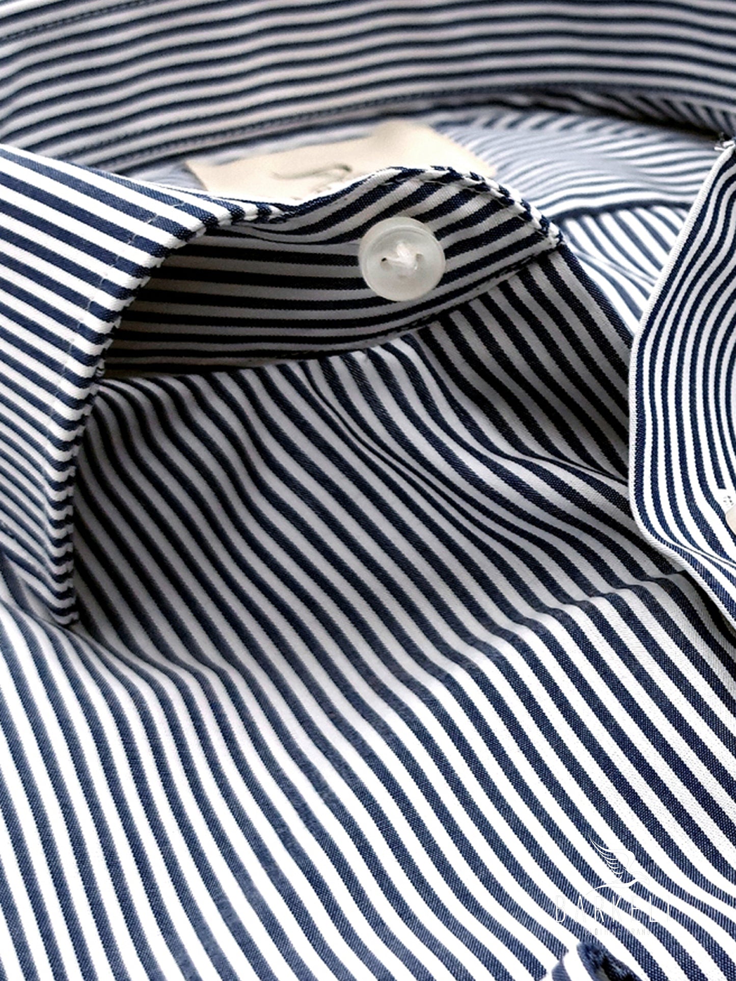 Camicia in Cotone No Stiro Rigata Blu e Bianco Collo Francese
