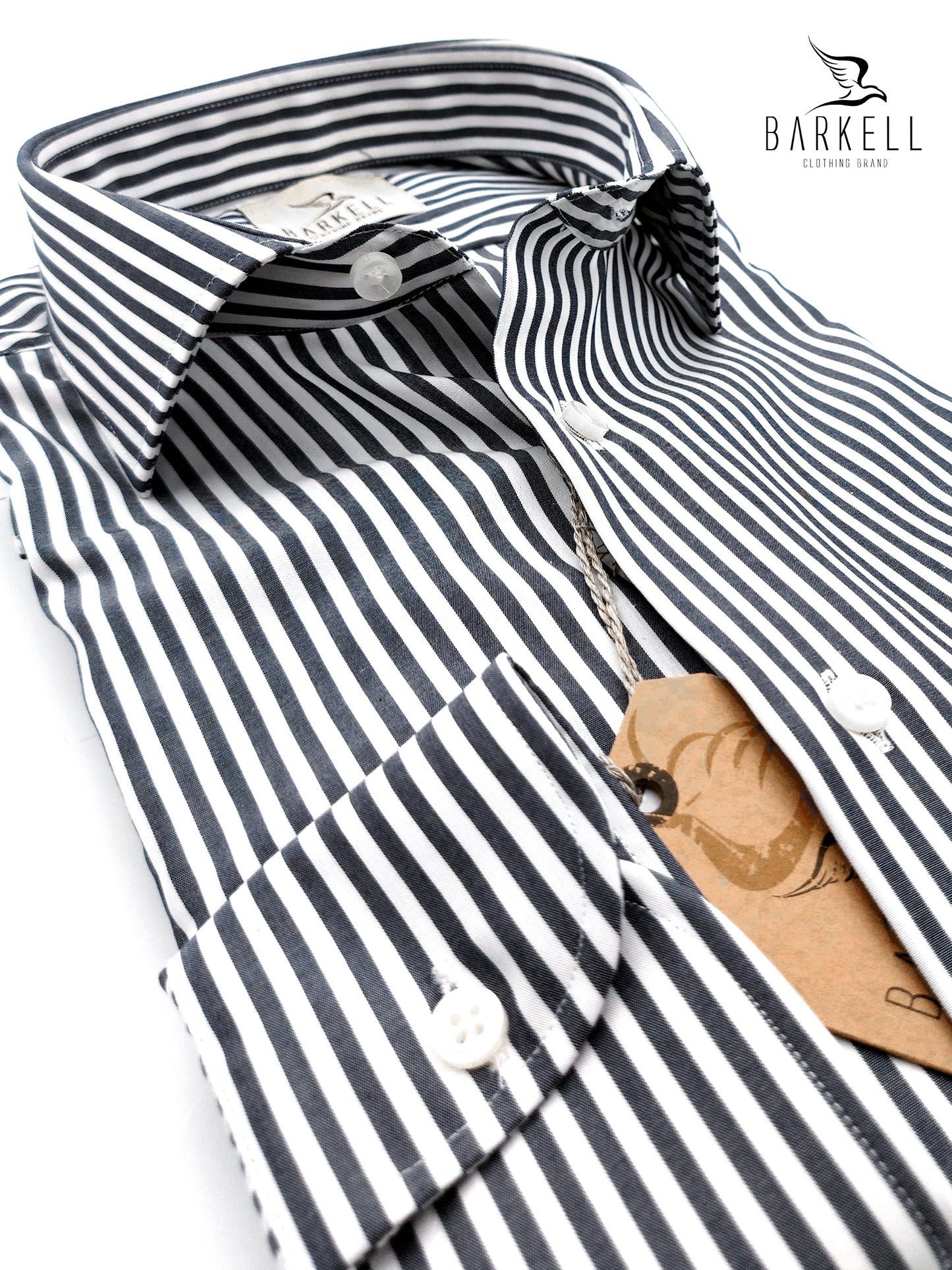Camicia in Cotone No Stiro Rigata Blu e Bianco Collo Francese