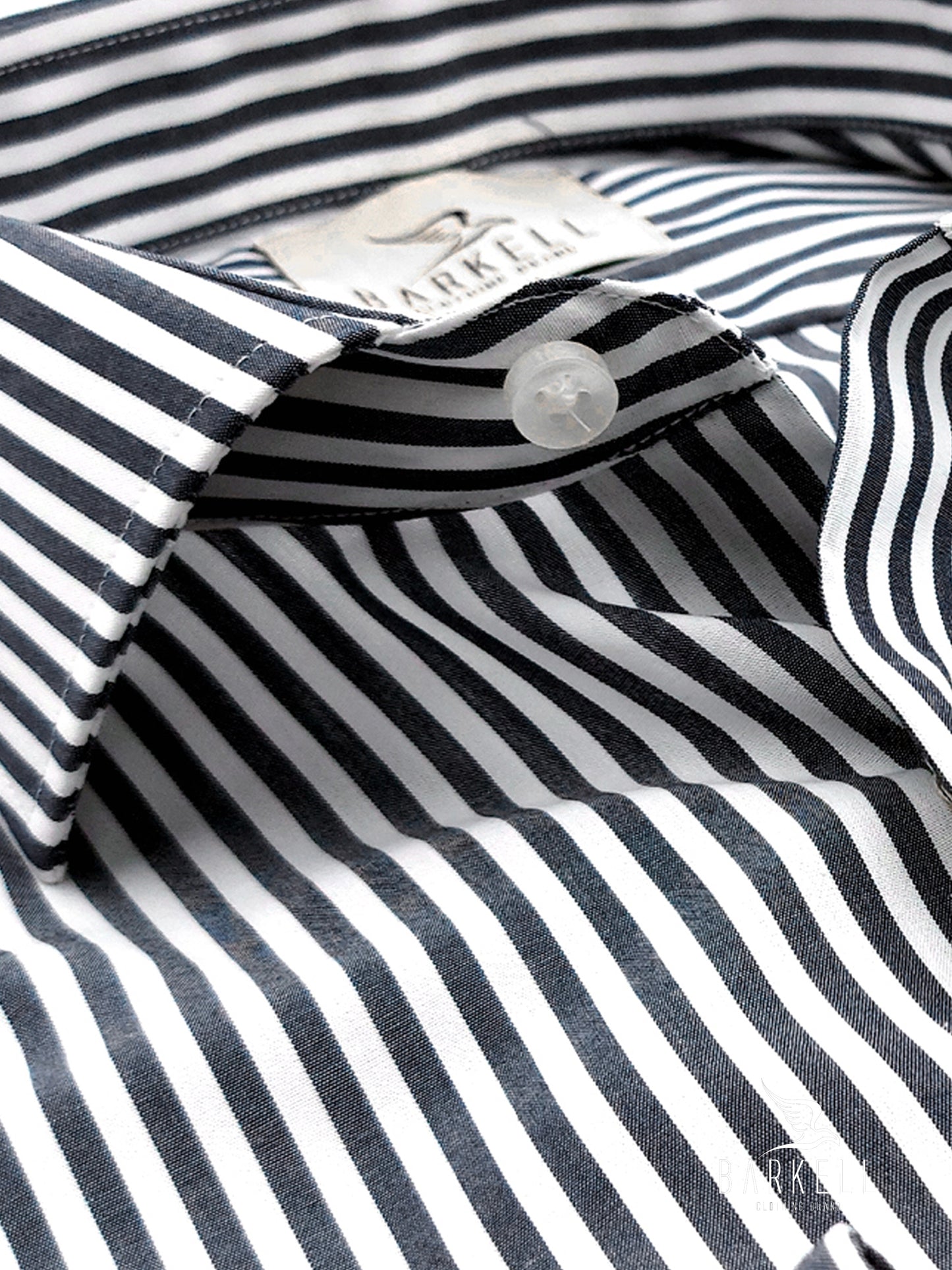 Camicia in Cotone No Stiro Rigata Blu e Bianco Collo Francese