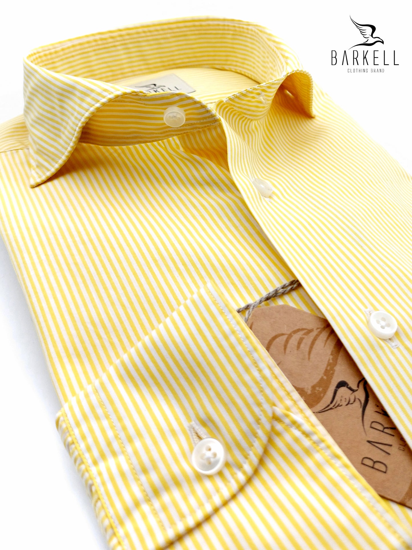 Camicia in Cotone Rigata Giallo e Bianco Collo Francese Cutaway