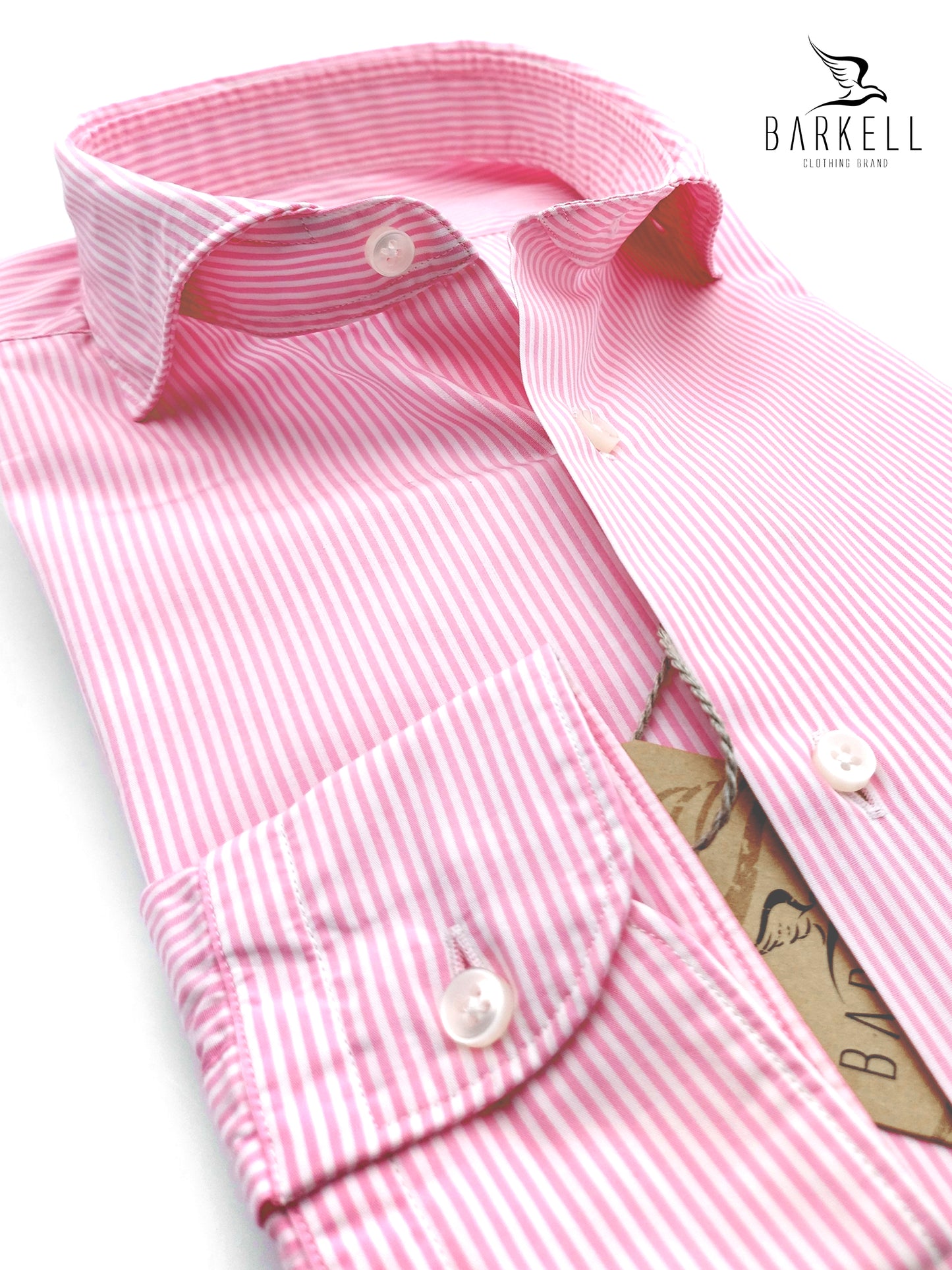 Camicia in Cotone Rigata Rosa e Bianco Collo Francese Cutaway