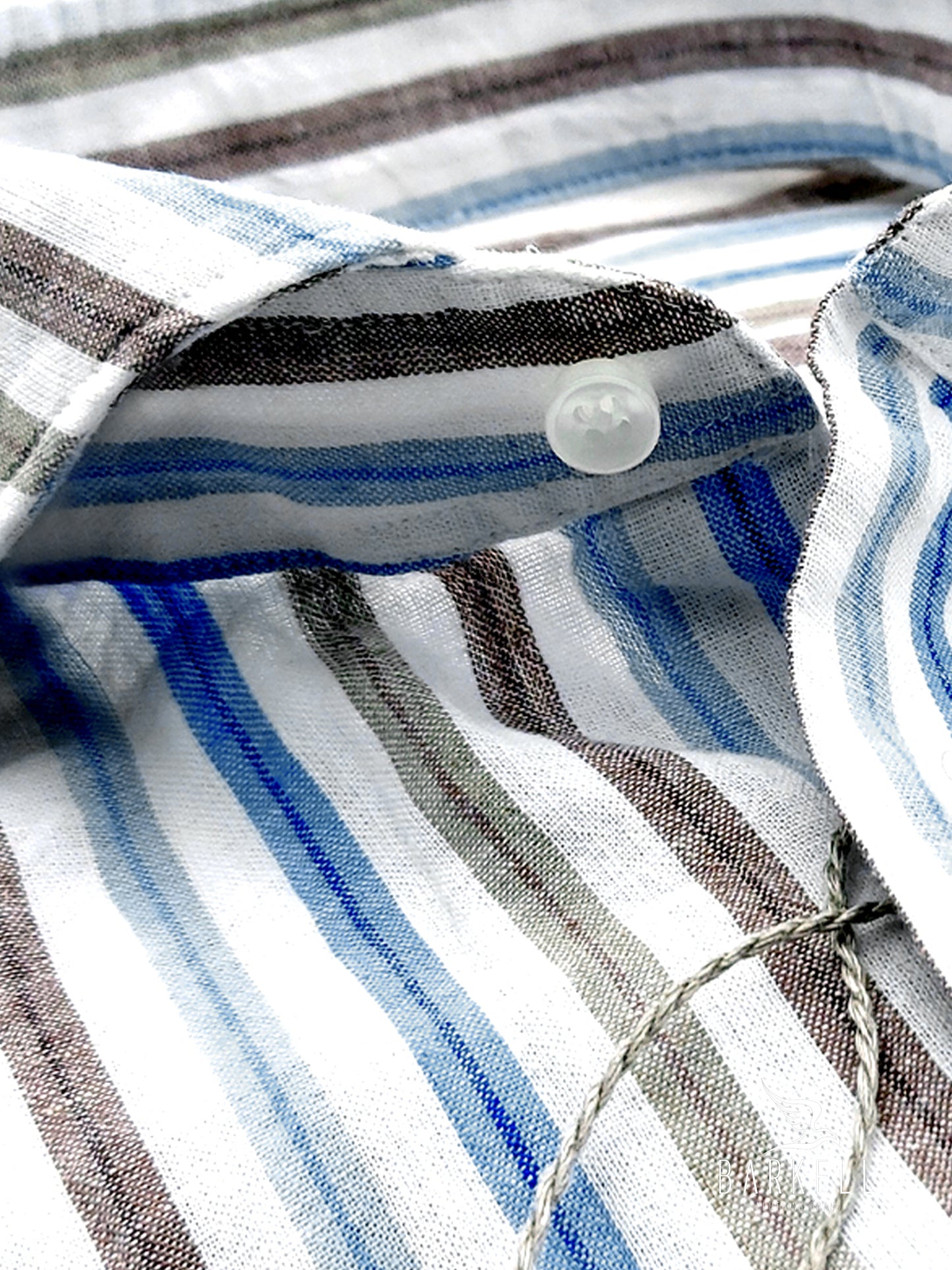 Camicia in Misto Lino Rigato Multicolore Coloniale Collo Francese Cutaway