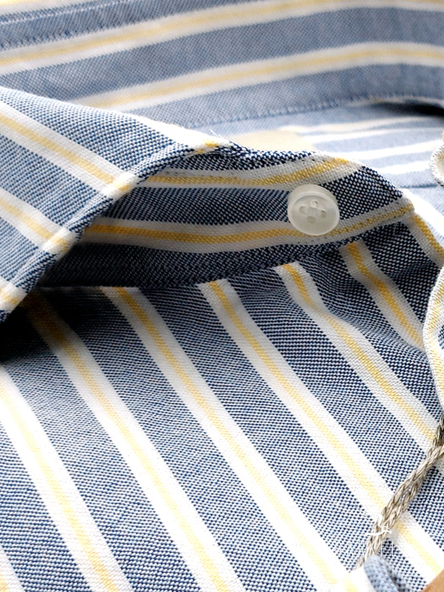 Camicia in Cotone Oxford Rigata Blu Denim e Bianco Collo Francese Cutaway