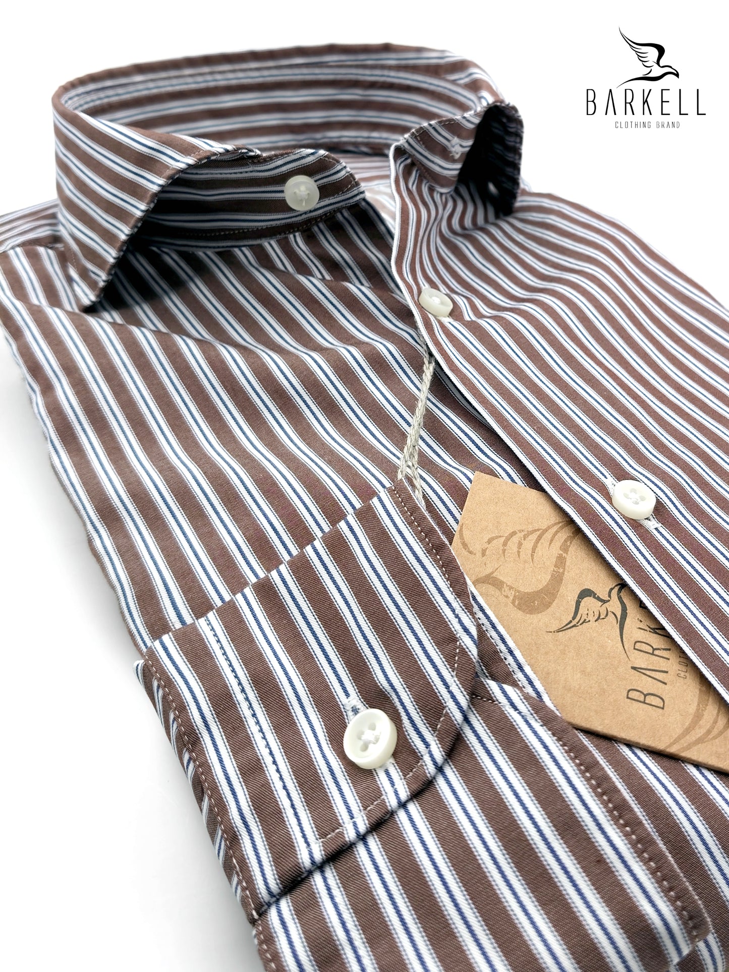 Chemise en coton rayé bleu et blanc à col français