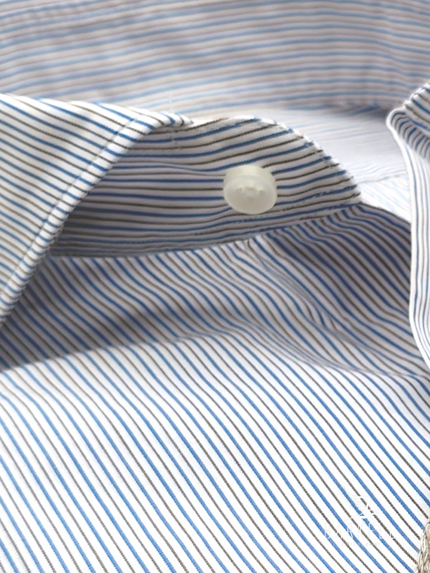 Camicia in Cotone Rigata Azzurro e Nocciola Collo Francese Cutaway