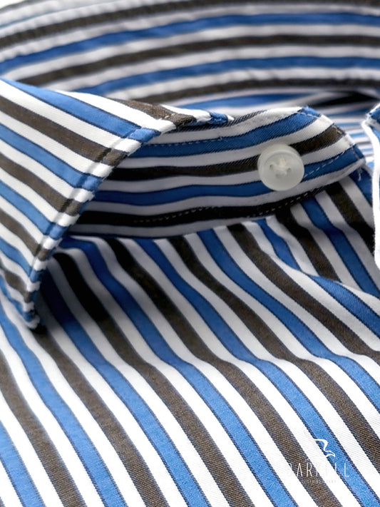 Cutaway French Collar Blue and White Striped Cotton Shirt