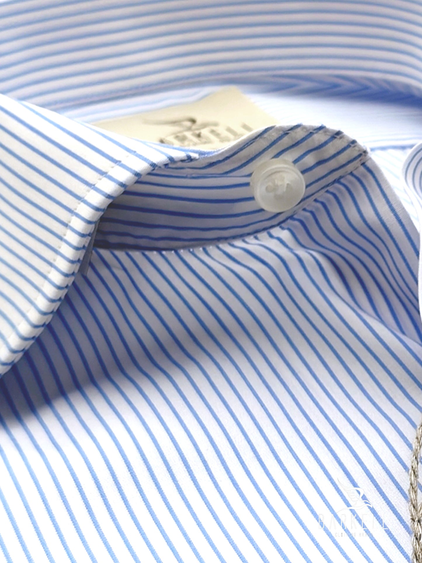 Indigo and White Striped Double Twisted Cotton Shirt with French Collar