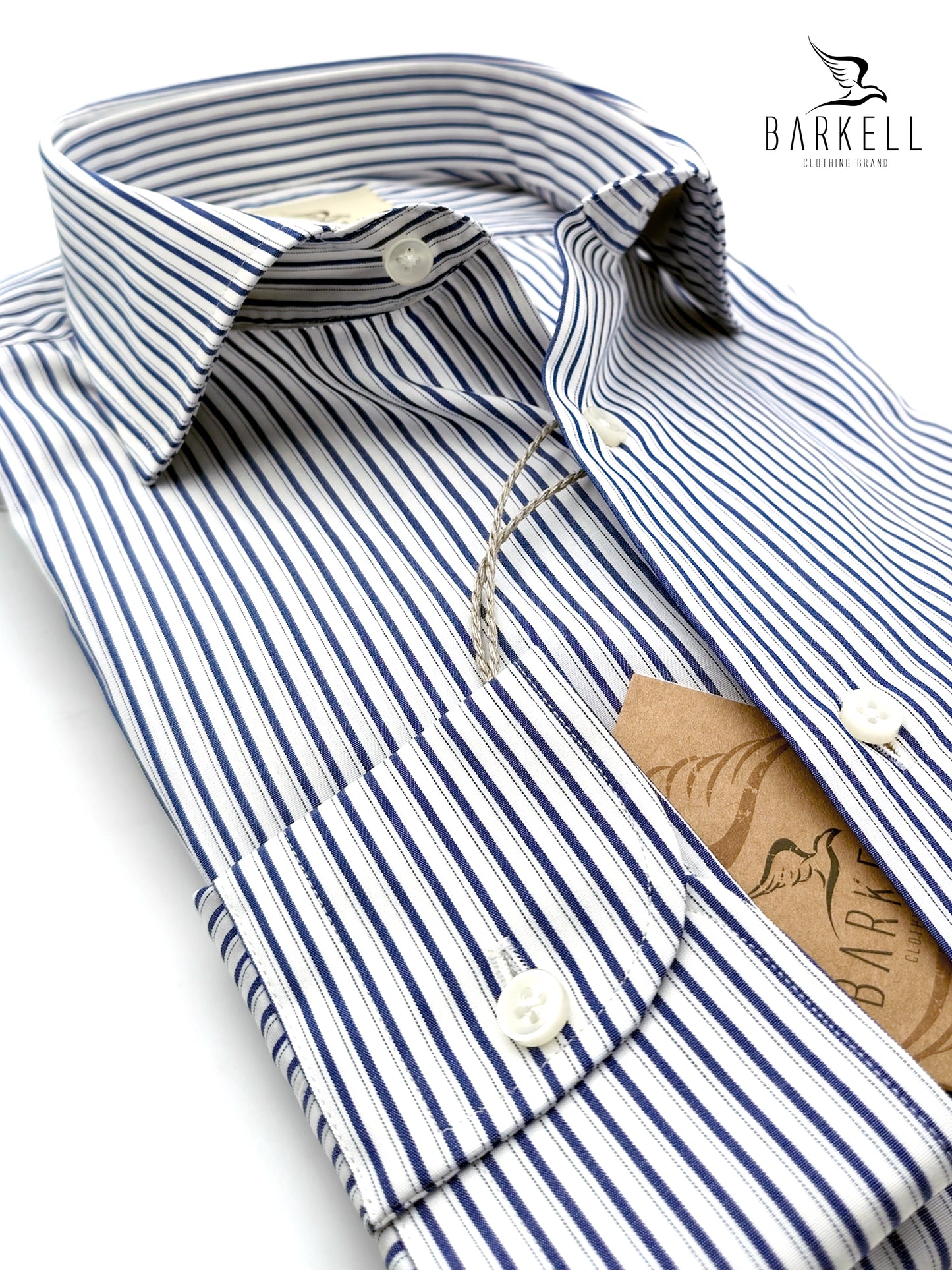 Light Blue and White Striped Cotton Shirt with French Collar