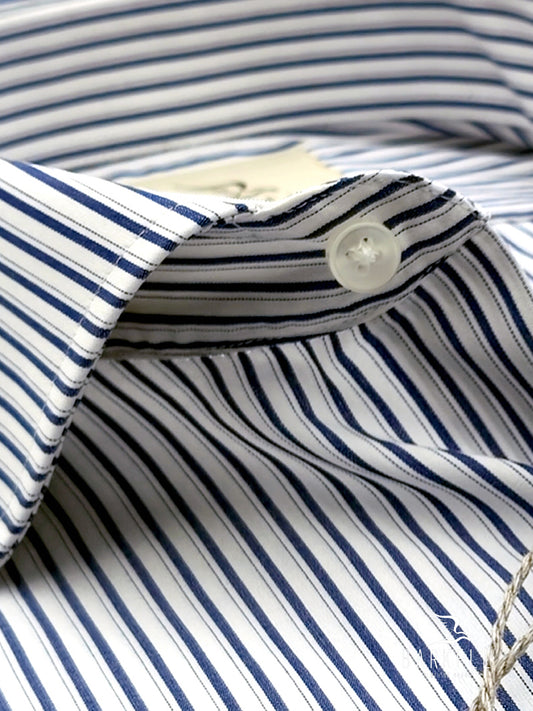 Light Blue and White Striped Cotton Shirt with French Collar