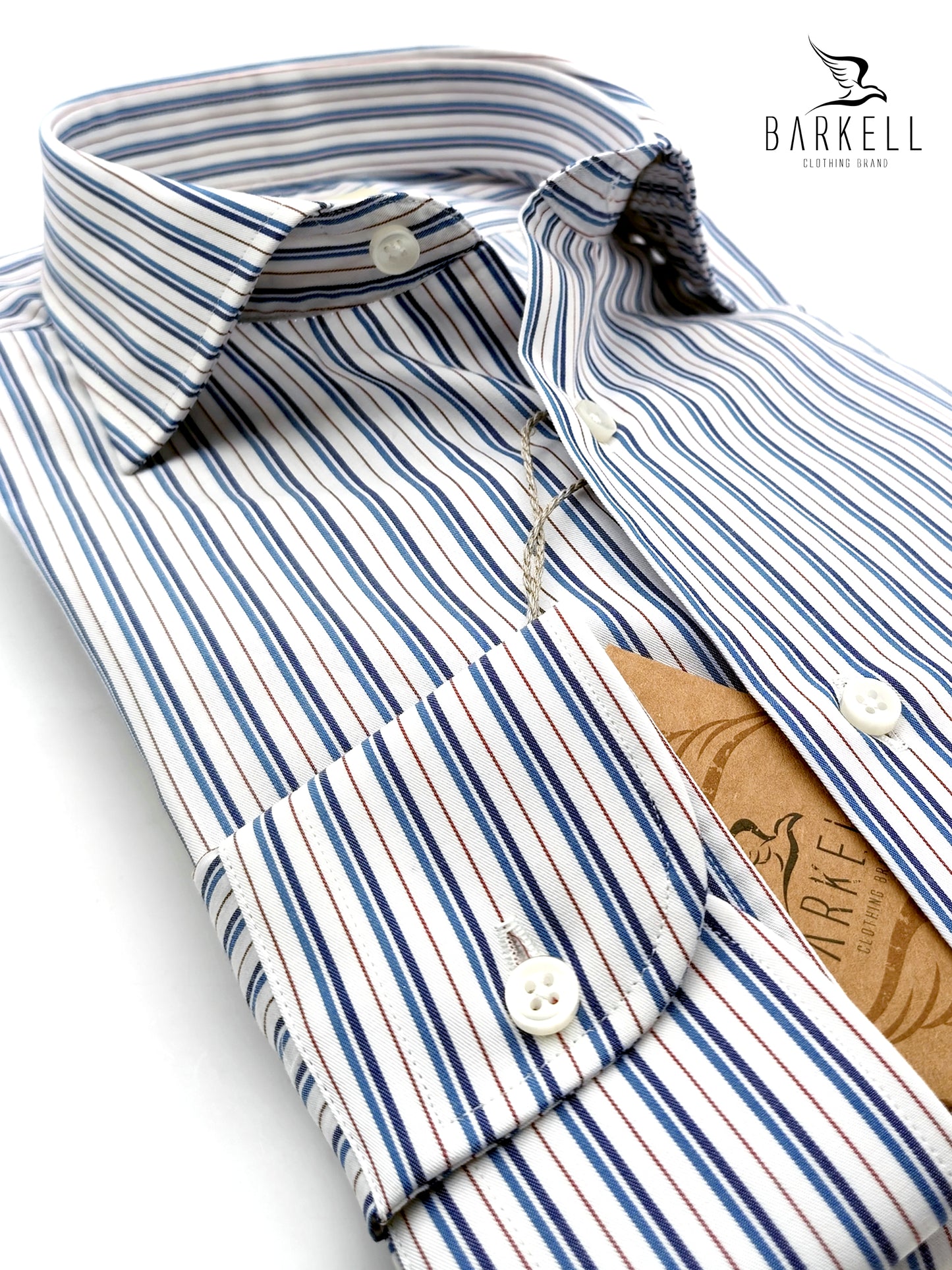 Light Blue and White Striped Cotton Shirt with French Collar