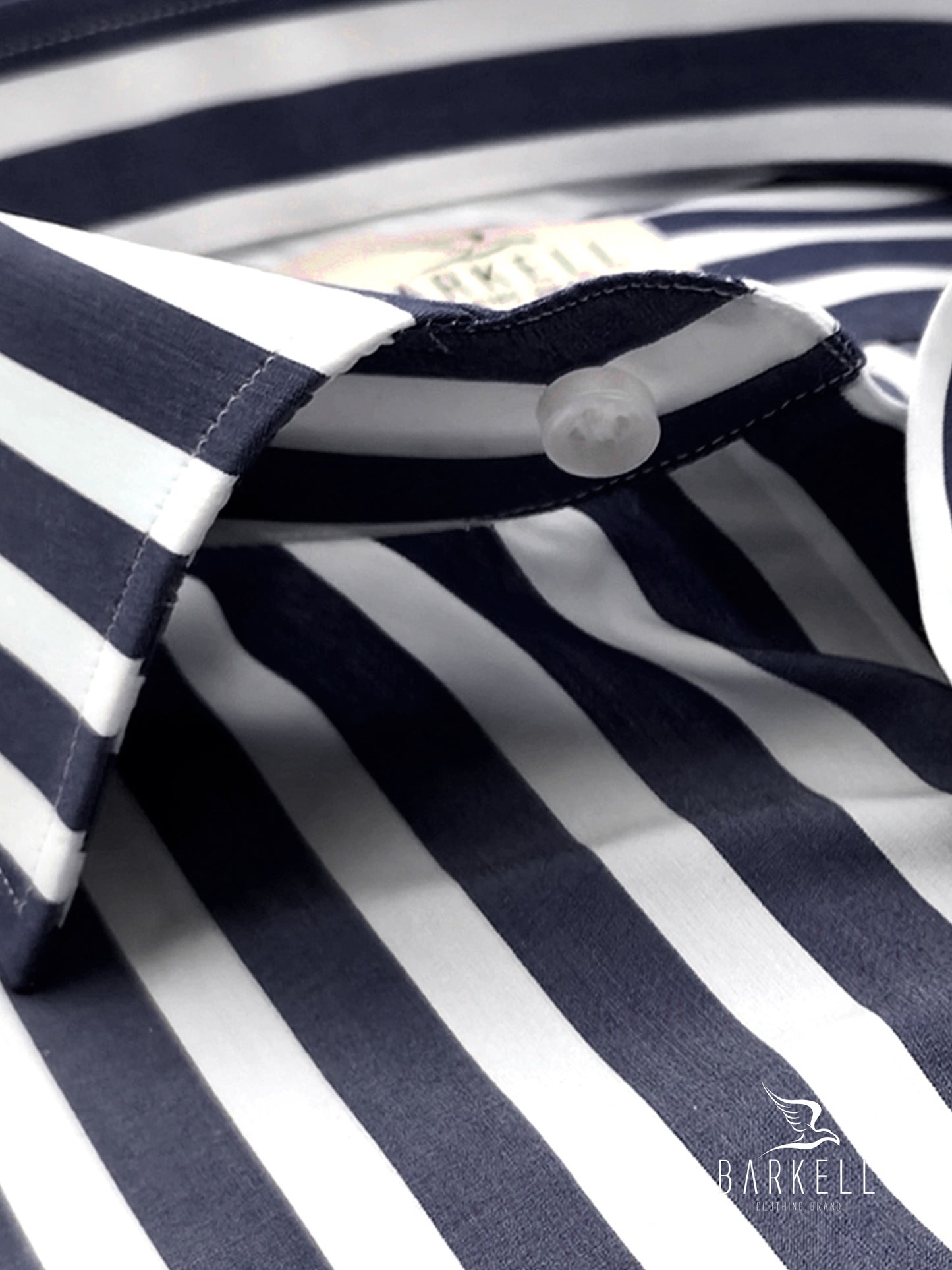 Camicia in Cotone No Stiro Rigata Blu e Bianco Collo Francese
