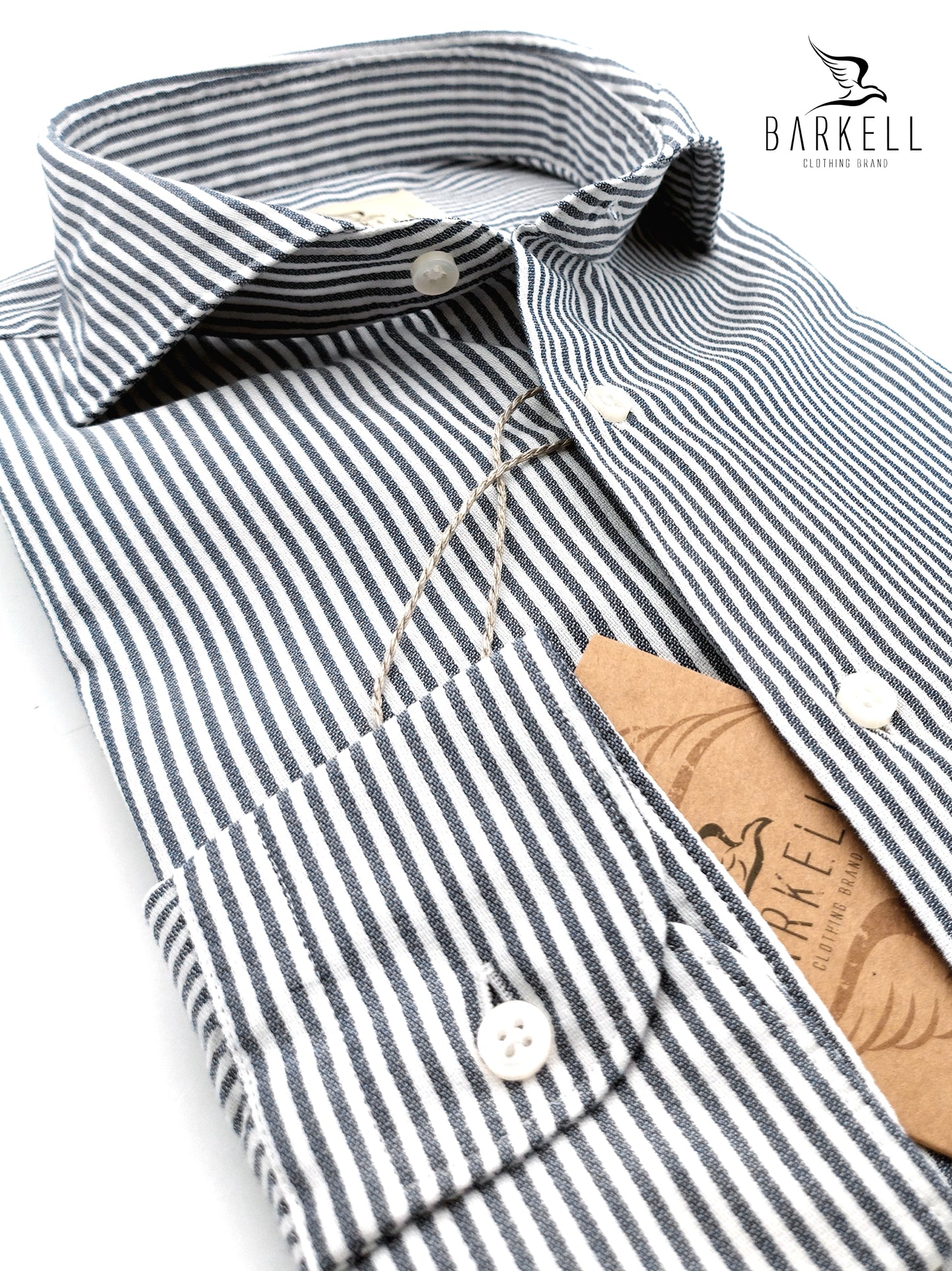 Camicia in Cotone Rigata Blu e Bianco Collo Francese Cutaway