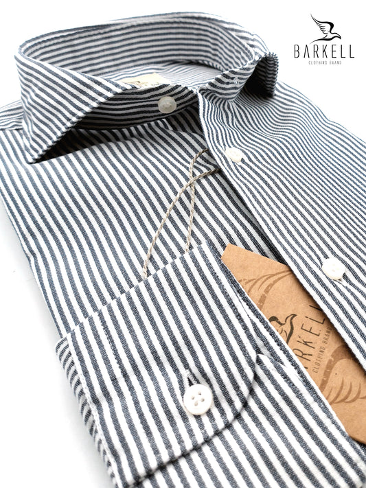Camicia in Cotone Rigata Blu e Bianco Collo Francese Cutaway