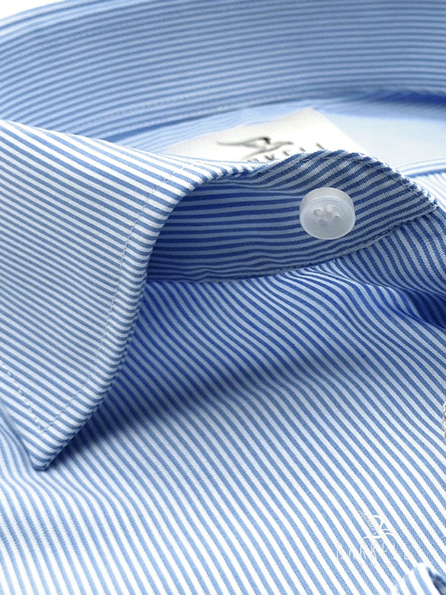 Camicia in Cotone No Stiro Rigata Bianca e Celeste Collo Francese