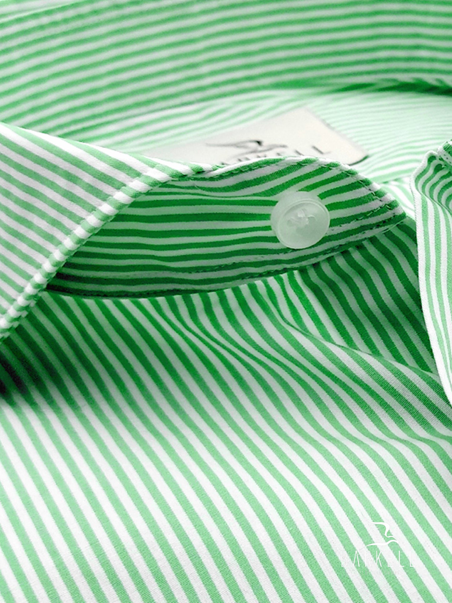 Camicia in Cotone Rigata Verde Mela e Bianco Collo Francese Cutaway