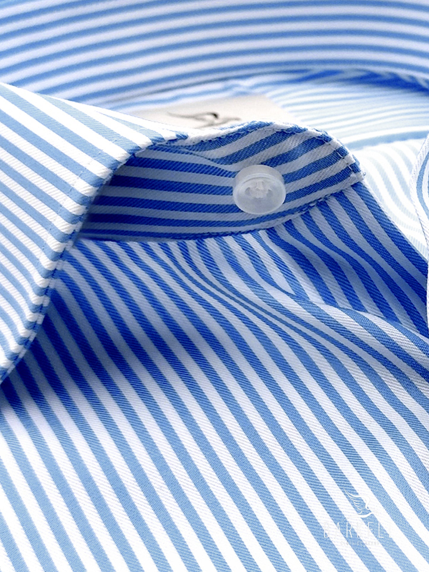 Camicia in Cotone No Stiro Rigata Bianca e Celeste Collo Francese