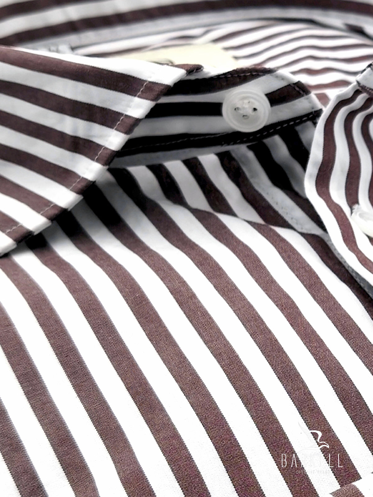 Brown and White Striped Cotton Shirt with Small Spread Collar