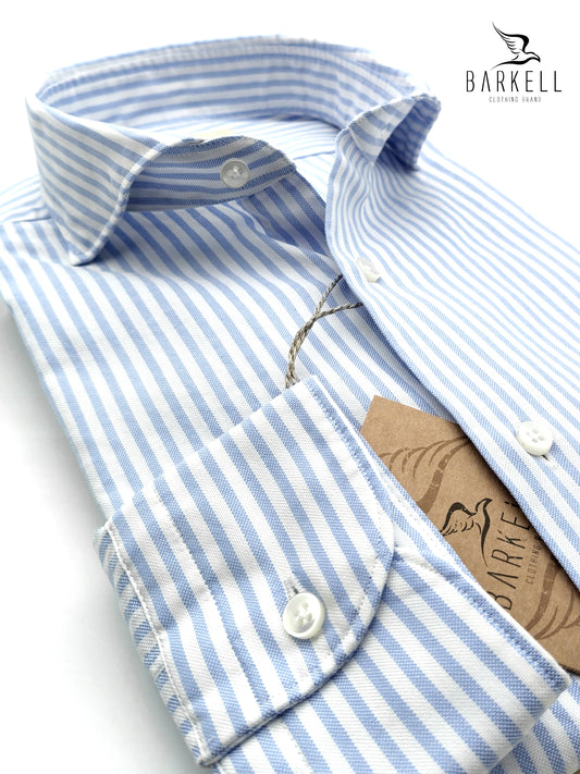 Camicia in Cotone Oxford Rigata Celeste e Bianco Collo Francese Cutaway