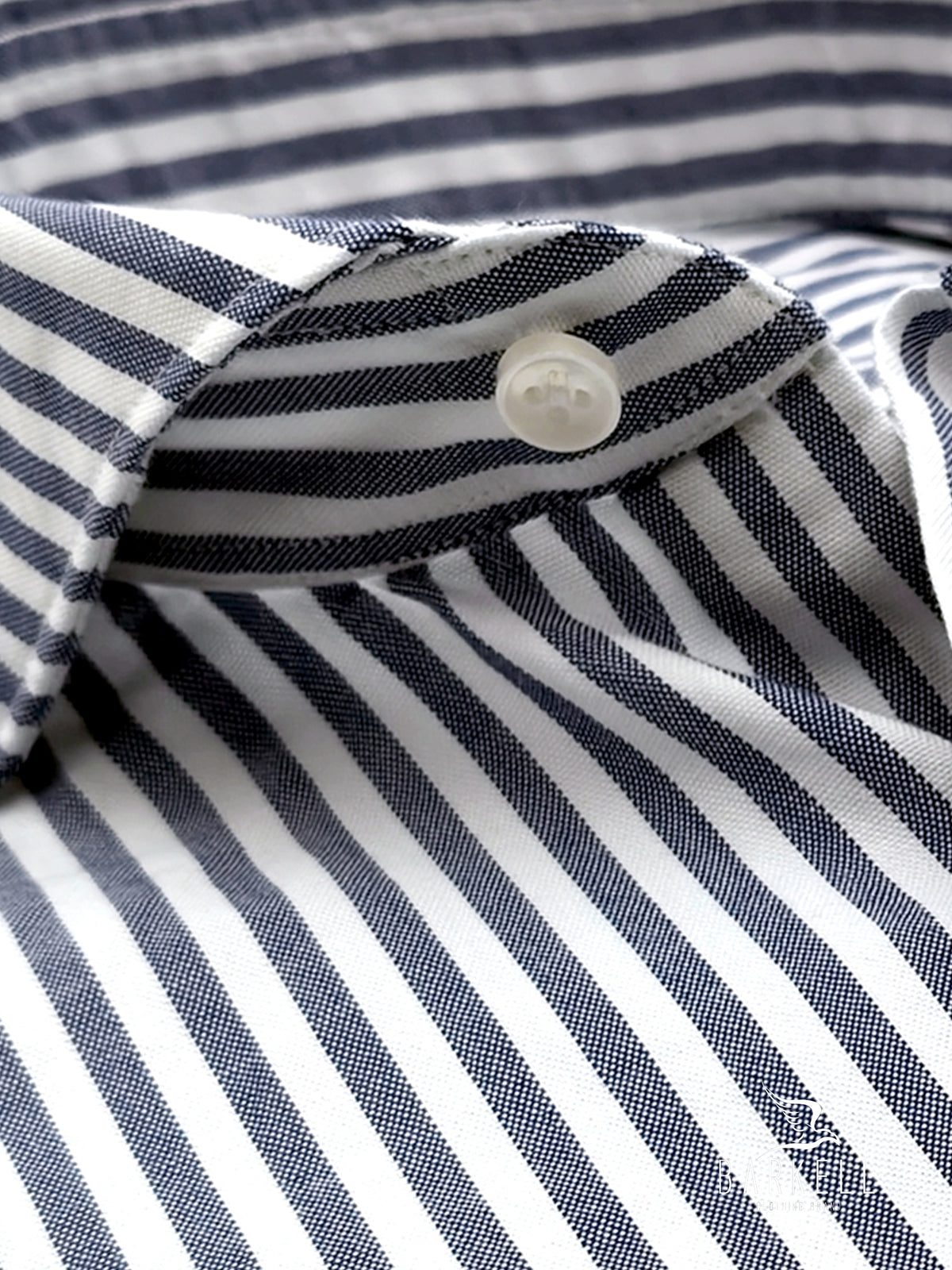 Camicia in Cotone Oxford Rigata Blu e Bianco Collo Francese Cutaway