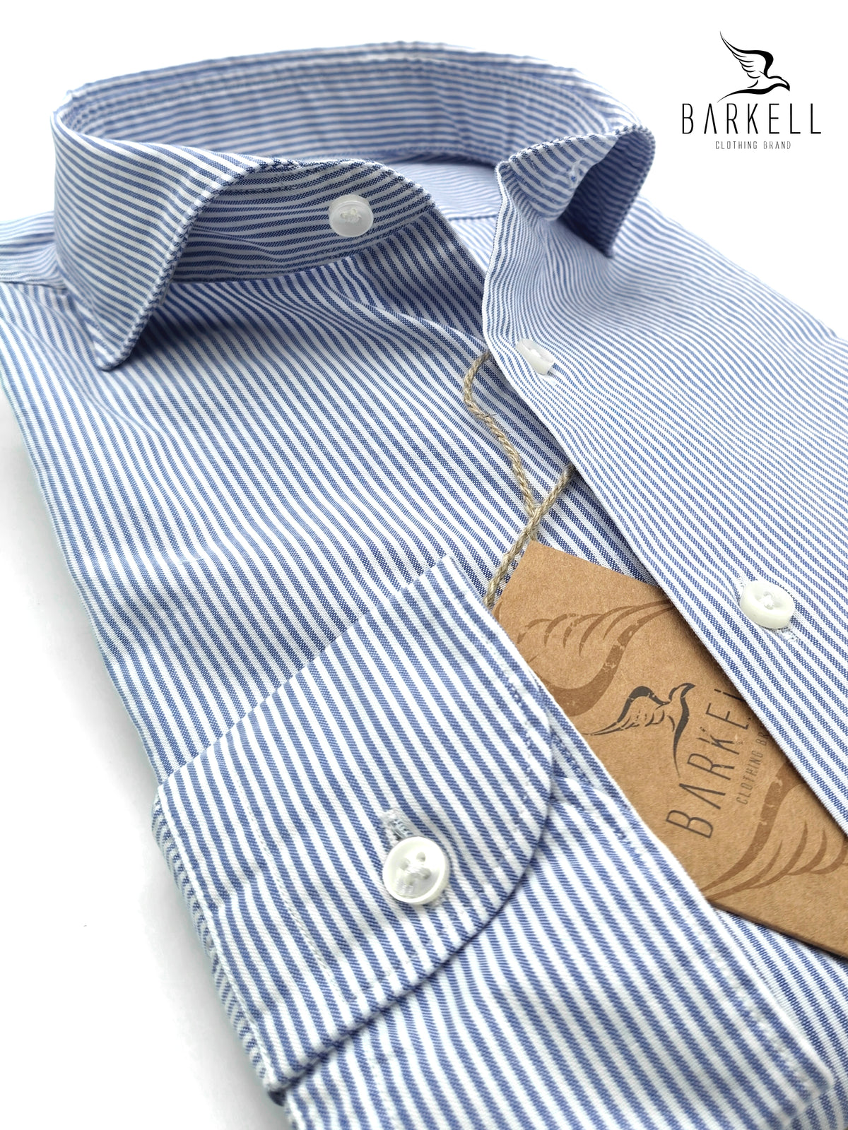 Camicia in Cotone Oxford Rigata Azzurro e Bianco Collo Francese Cutaway