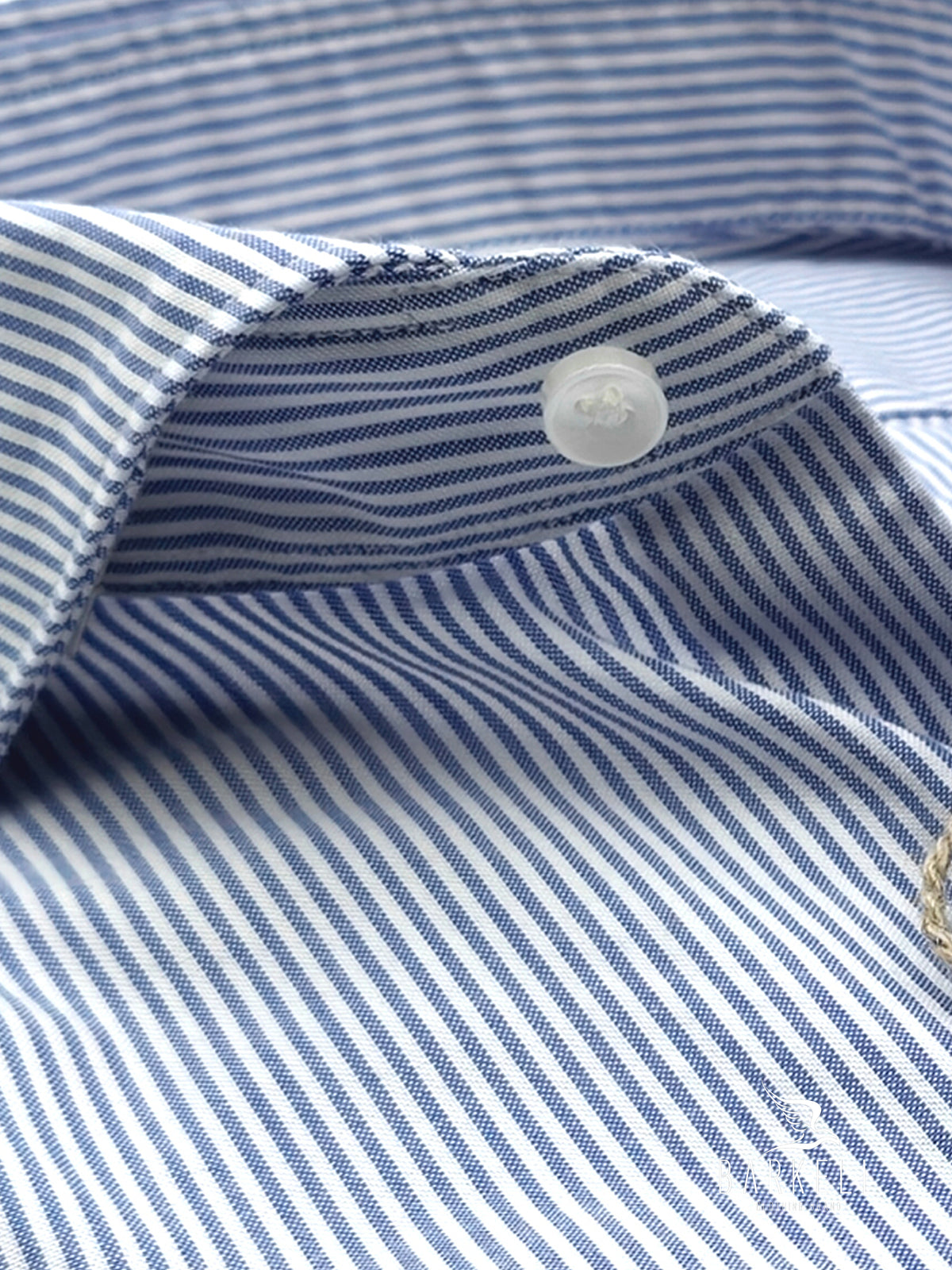 Camicia in Cotone Oxford Rigata Azzurro e Bianco Collo Francese Cutaway